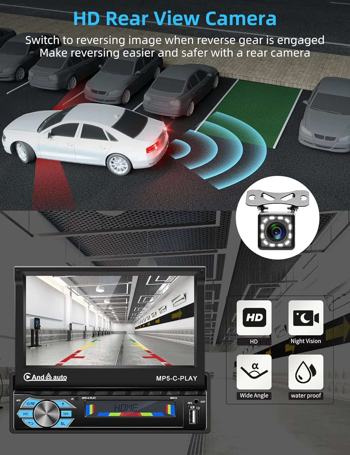 THONZER Carplay Car Stereo with Android Auto Bluetooth,7 Inch Flip Out Touchscreen Car Radio,Car Audio Receivers Support Phone Mirror Link,with FM Radio/Backup Camera/USB TF AUX-in Port