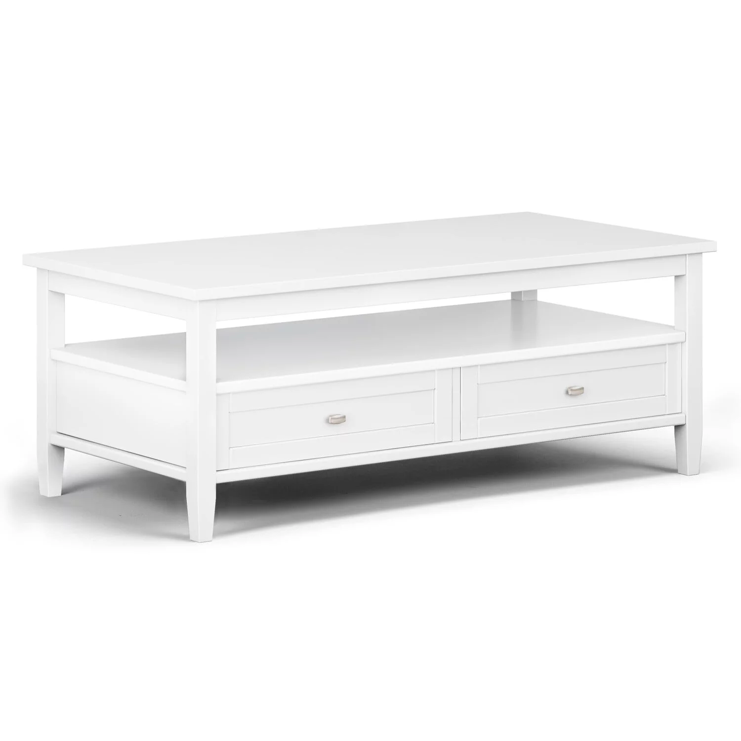Warm Shaker SOLID WOOD 48 inch Wide Rectangle Transitional Coffee Table in White