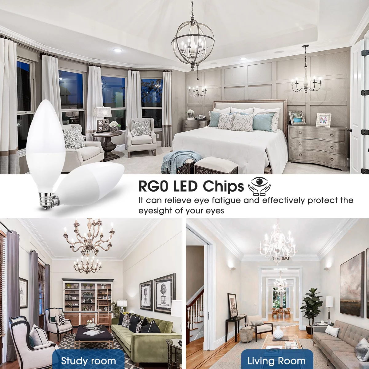 6W LED E12 Candelabra Light Bulbs, Daylight White 5000K, Chandelier Bulbs ,6 Pack