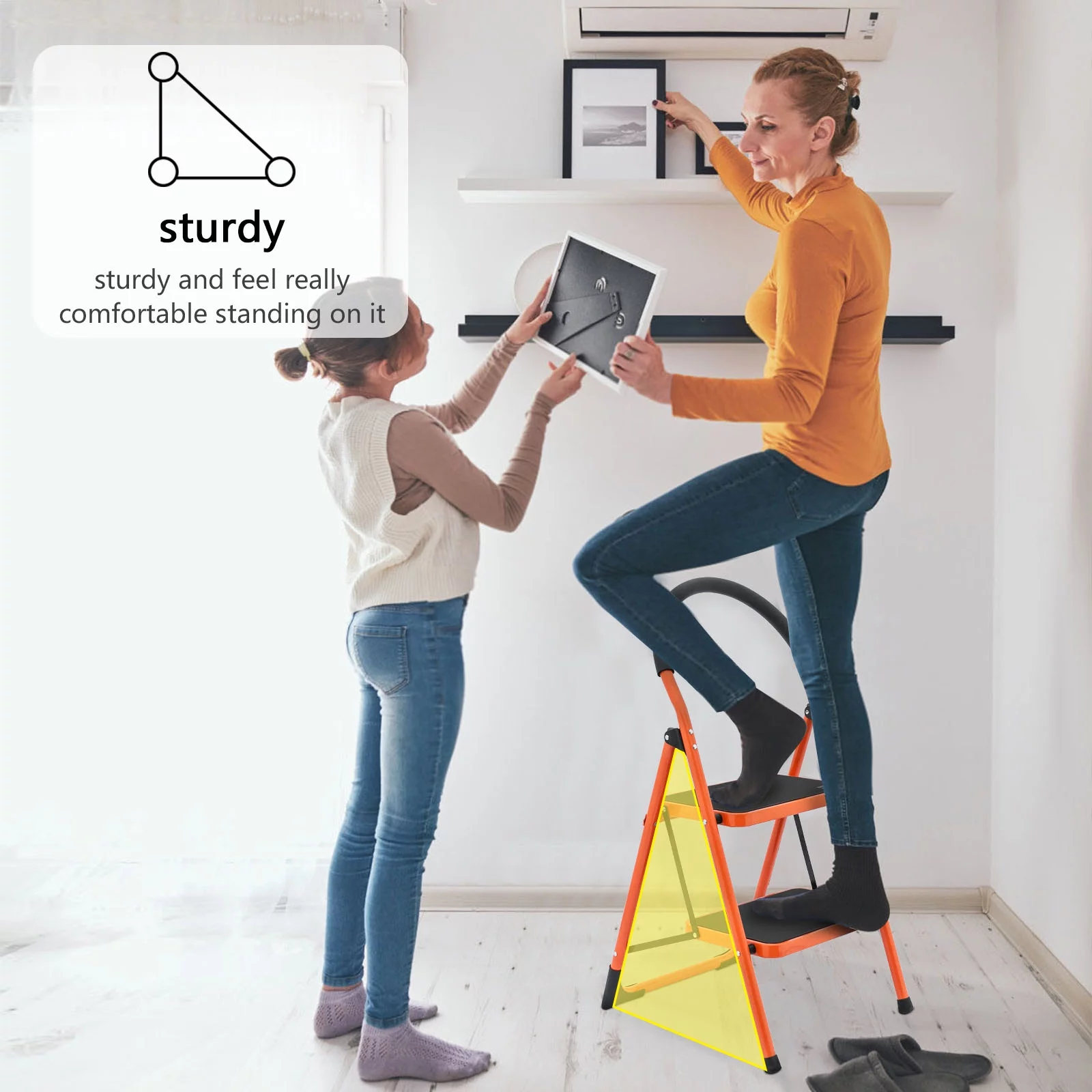 LUISLADDERS Step Ladder 2 Step Folding Stool Ladder Lightweight with Handrails Anti-Slip Wide Pedal 330 lb