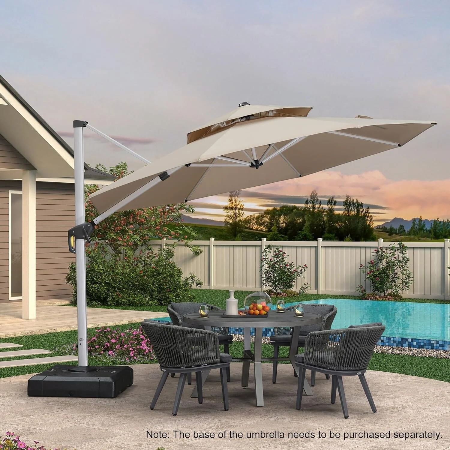 PURPLE LEAF  11 ft Round Offset Hanging Patio Umbrella Beige