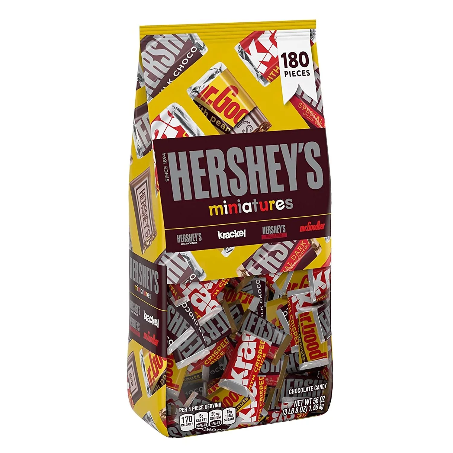 HERSHEY'S Miniatures Assorted Chocolate Candy, Individually Wrapped, 56 oz Bag 180 Pieces