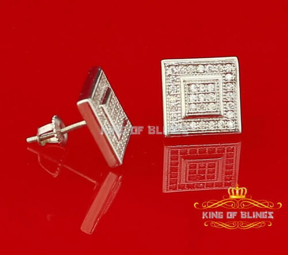 King of Bling's White Sterling Silver 0.66ct Cubic Zirconia Hip Hop Square Stud Women's Earrings