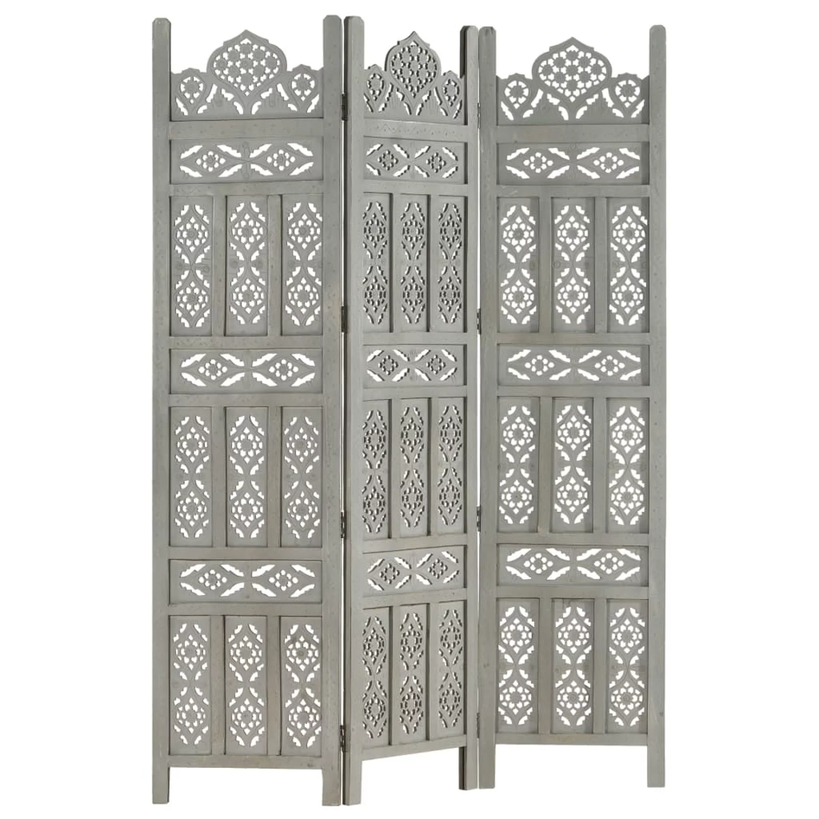 Dcenta Hand carved 3-Panel Room Divider Gray 47.2