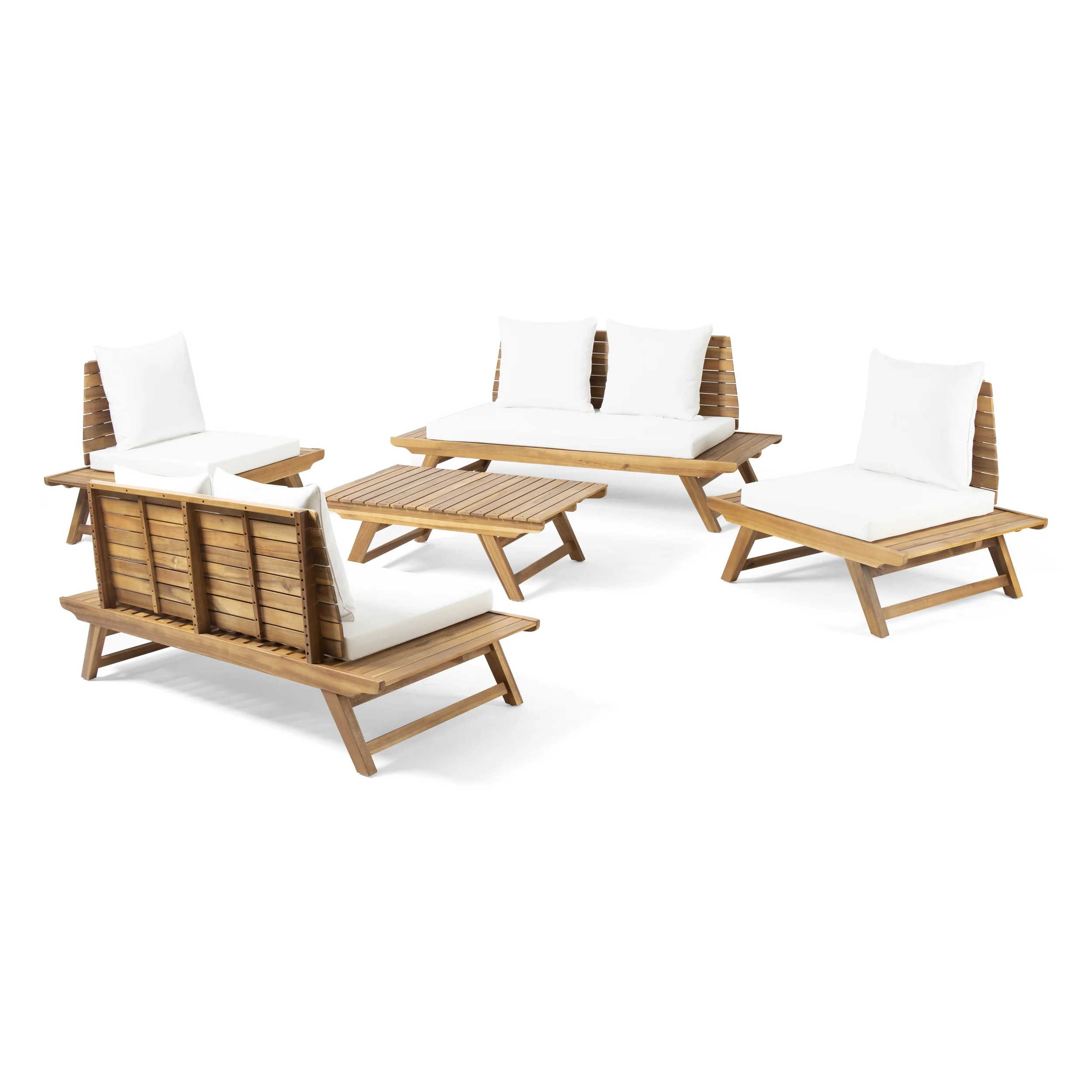 Ledger Outdoor Acacia Wood 6 Seater Chat Set, Teak and White