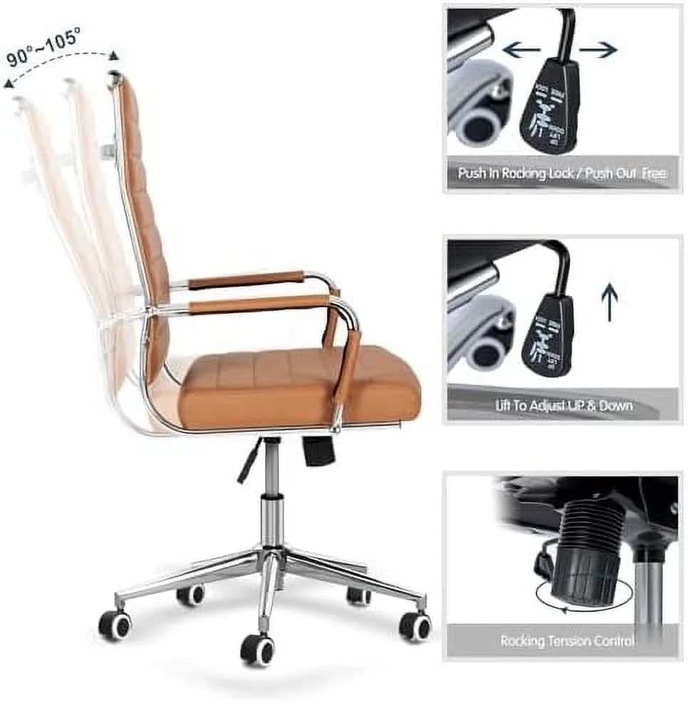 CKPFVY Home Office Chair Ribbed  Modern Leather Conference Room Chairs  Ergonomic Office Desk Chair  High Back Executive Computer Chair  Adjustable Swivel Chair with Arms(Grey)