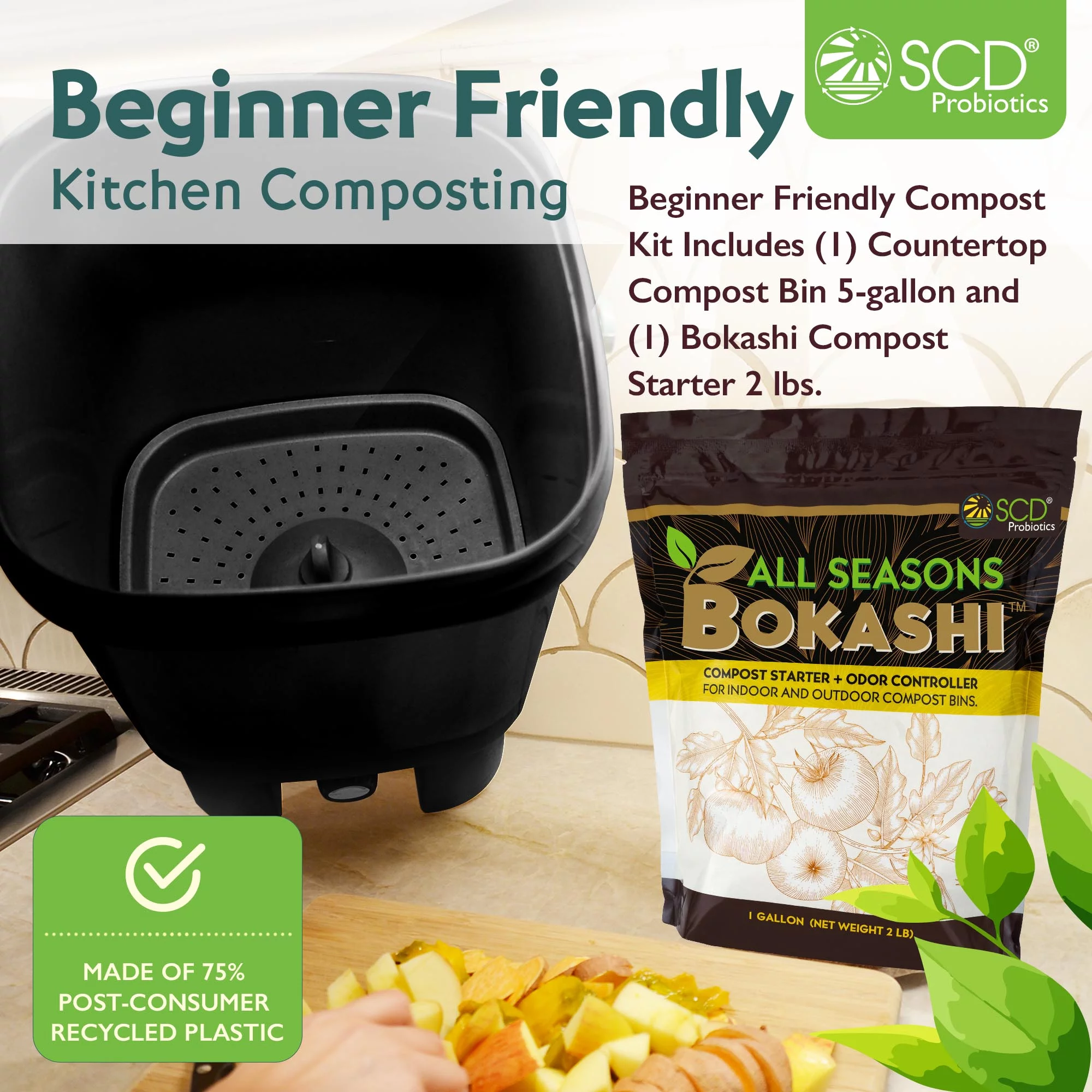 All Seasons Indoor Composter Kit - With All Seasons Bokashi - Black