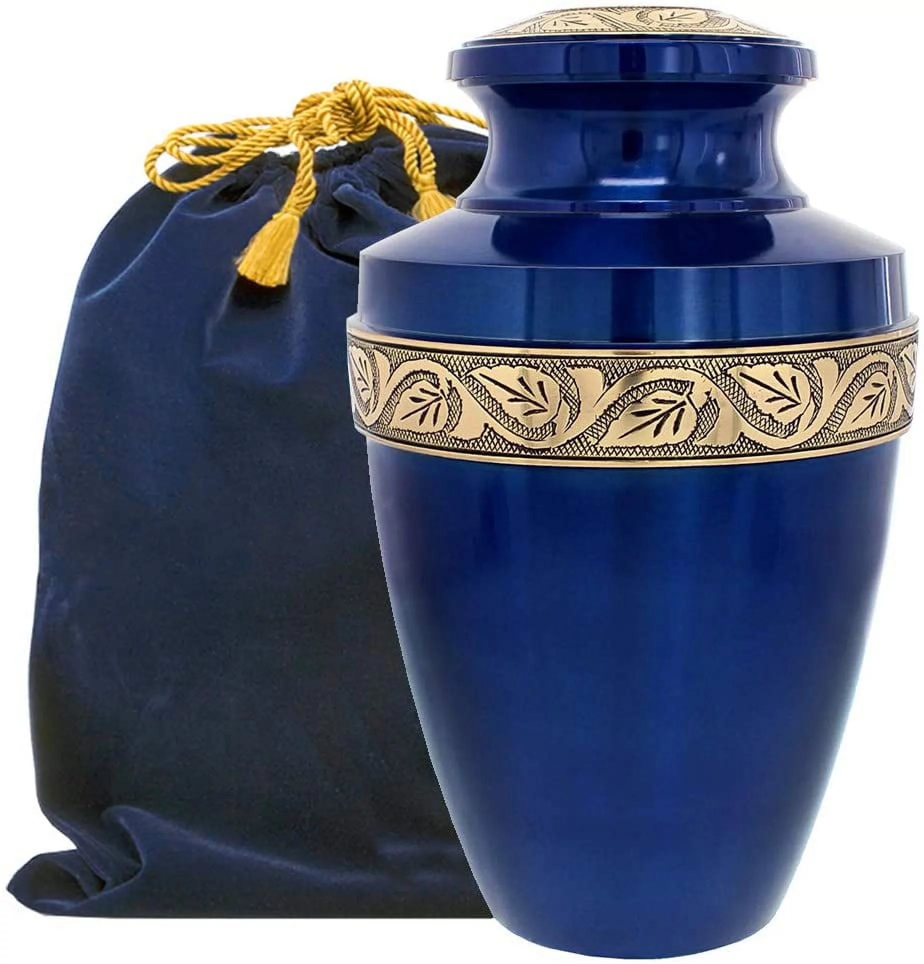 Trupoint Memorials Majestic Extra Large Grecian Blue Cremation Urn for Human Ashes for Human Up to 300 Pounds - with Velvet Bag