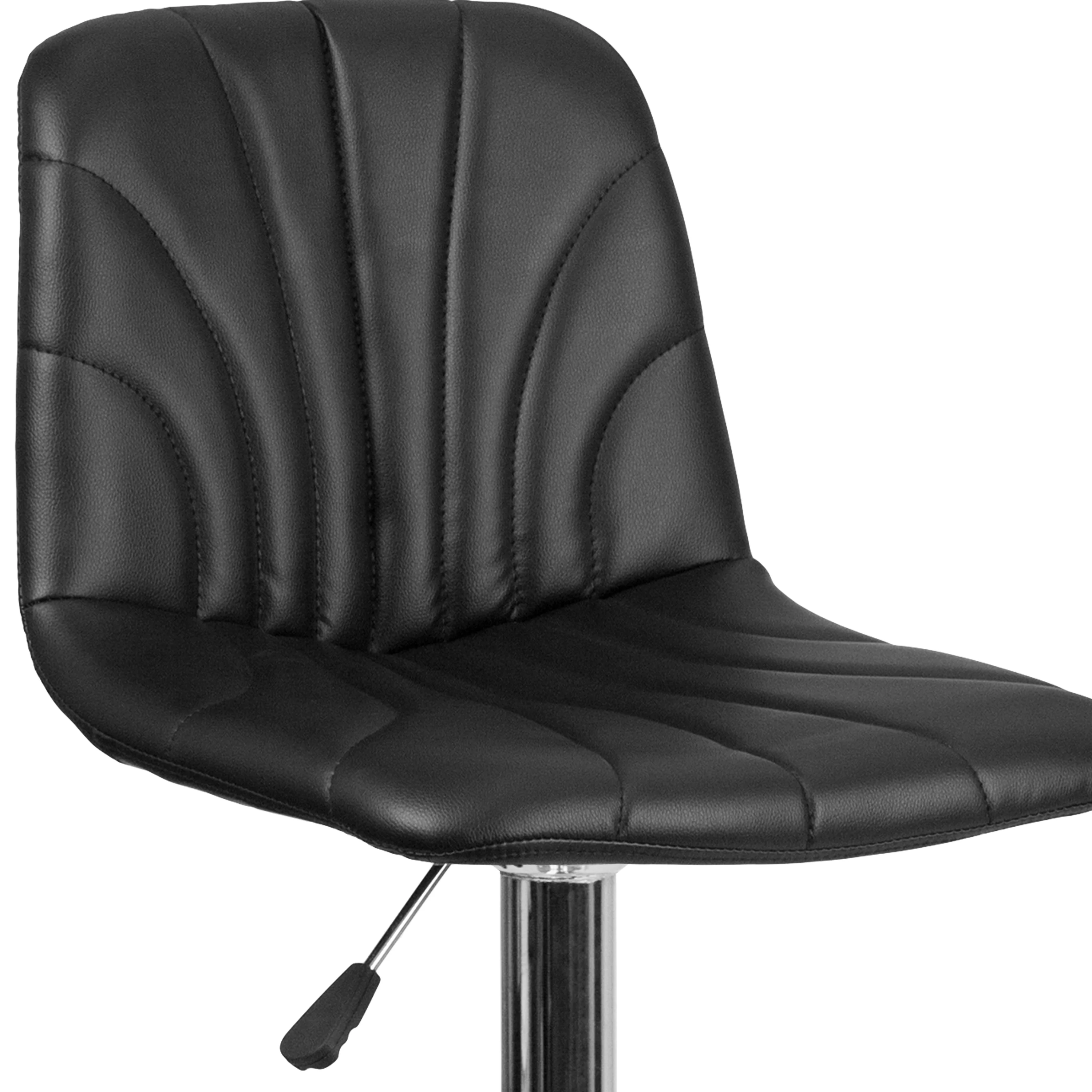 Emma + Oliver Black Vinyl Embellished Stitch Adjustable Height Barstool