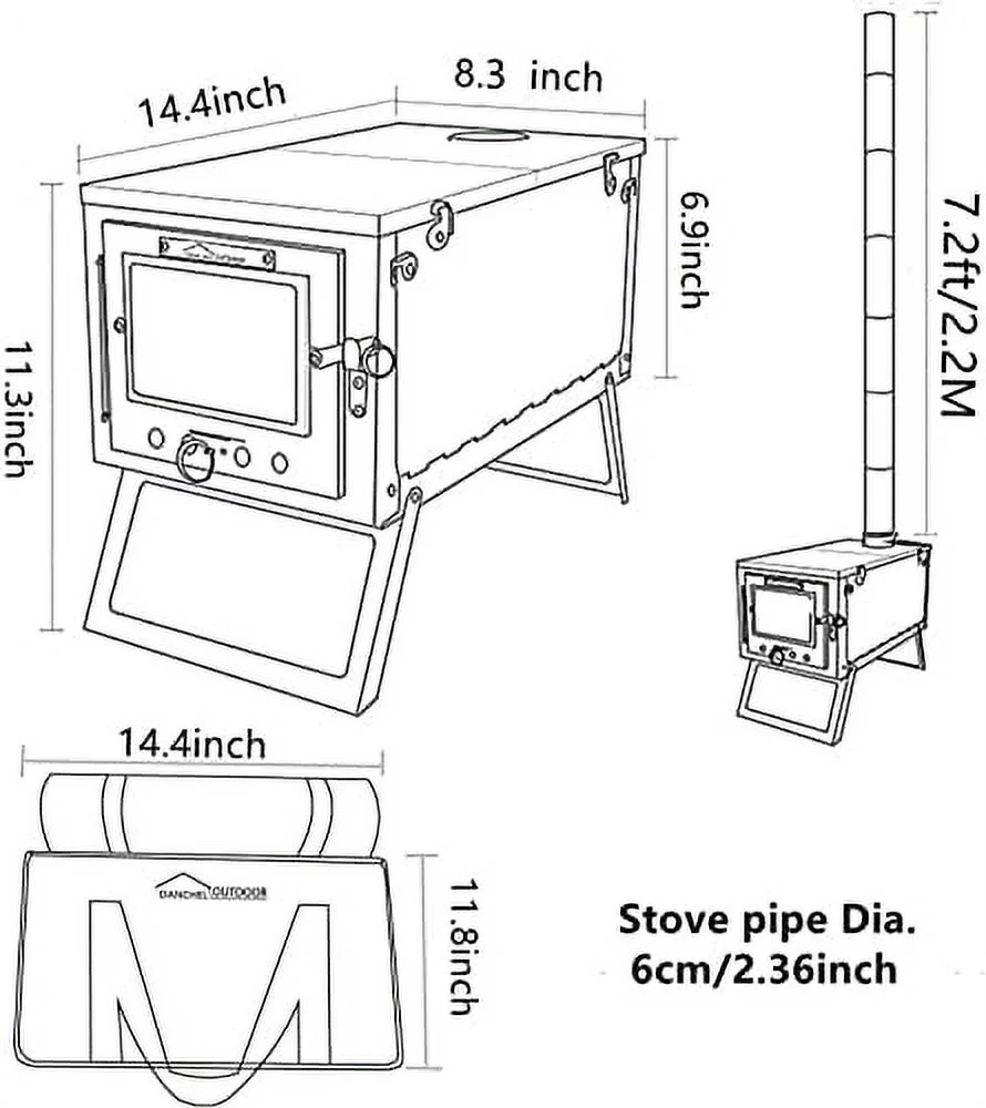 DANCHEL OUTDOOR Tiny Stainless Steel Folding Wood Stove,Portable Wood Stove with Glass, Backpacking Tent Stove with 7.2ft Pipes for Winter Camping