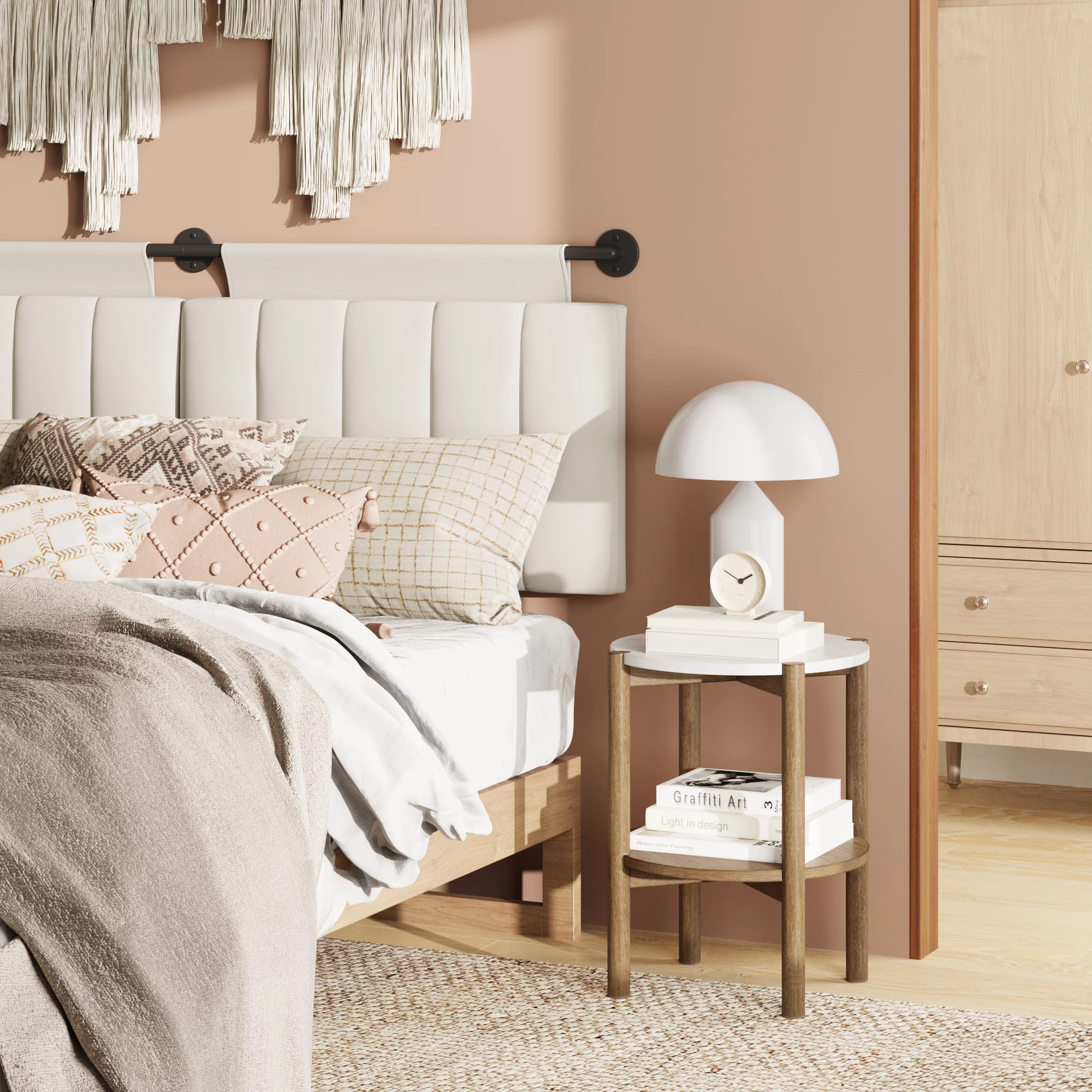 Nathan James Tucker Round Accent Small Side Table, Wood Sofa End Table with Marble Top for Living Room or Bedroom