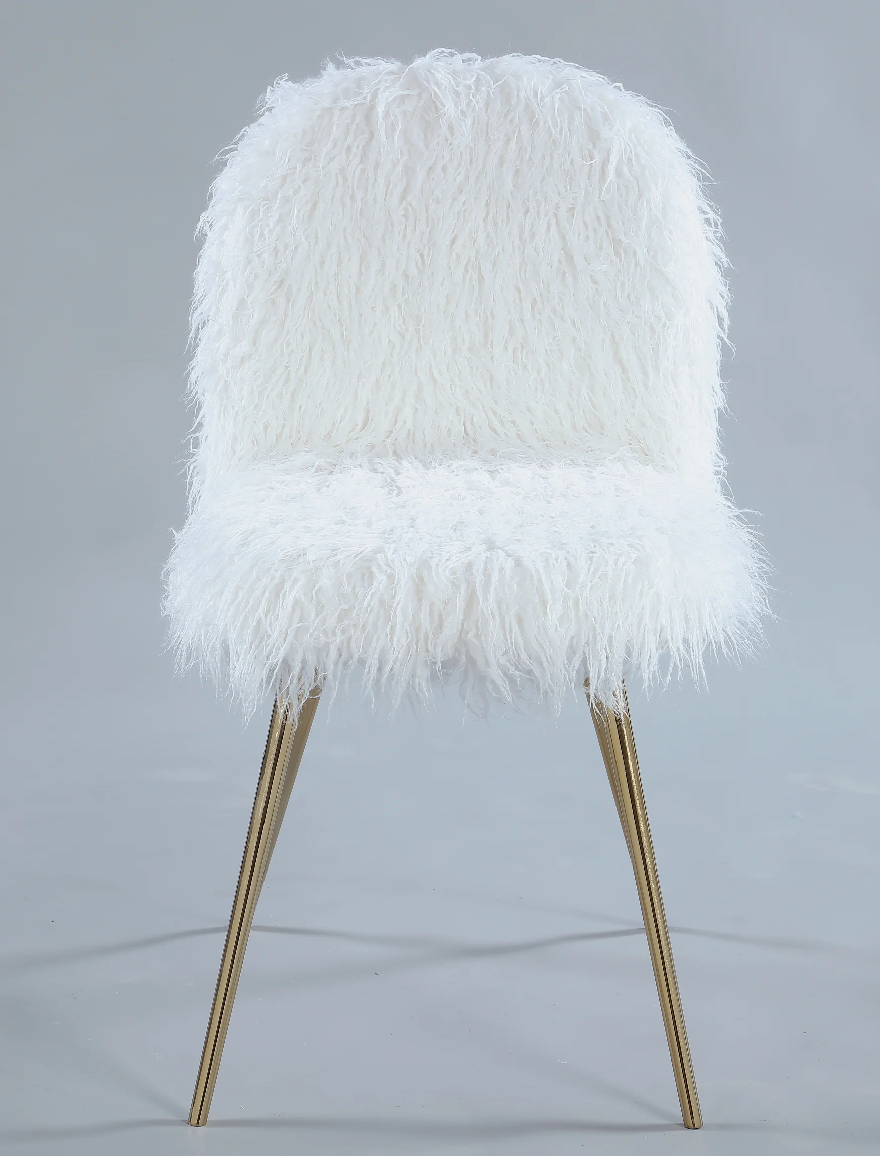 Roundhill Furniture Ravni Faux Fur Accent Chair Ottoman Set in White/Rose Gold