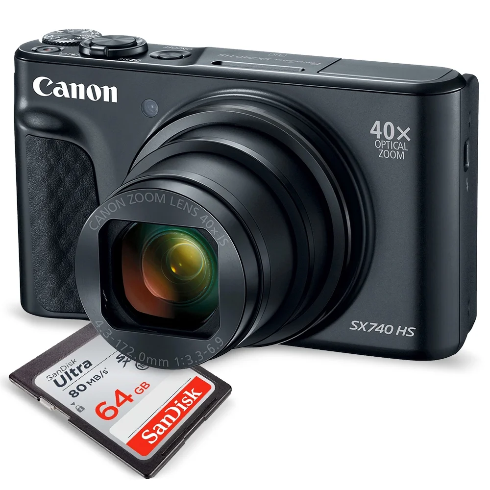 Canon PowerShot SX740 HS Digital Camera (Black) with 64GB Card