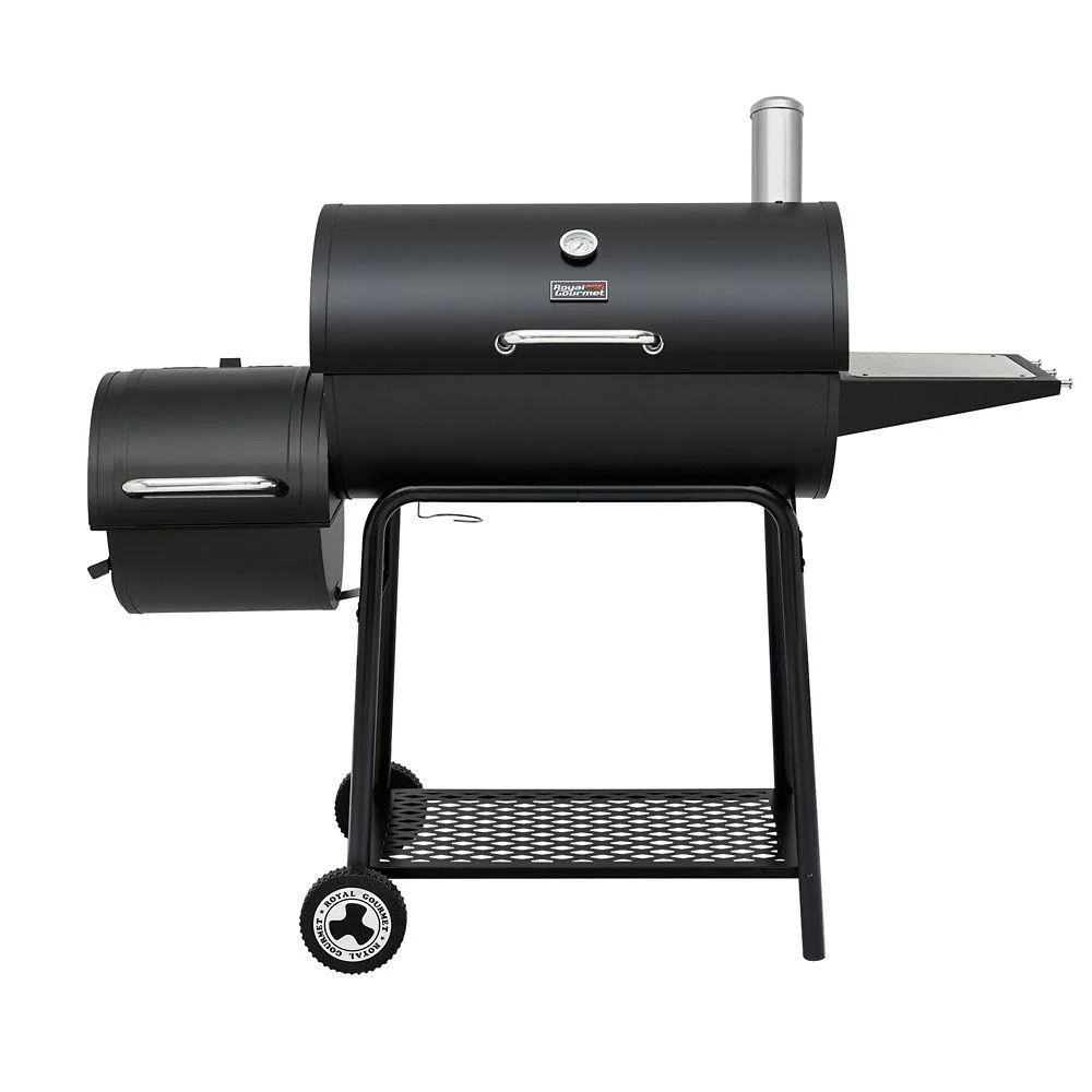 Royal Gourmet 30 in. Barrel Charcoal Grill with Offset Smoker and Bottom Shelf, 811 sq. in., Outdoor and Backyard Parties, CC1830M