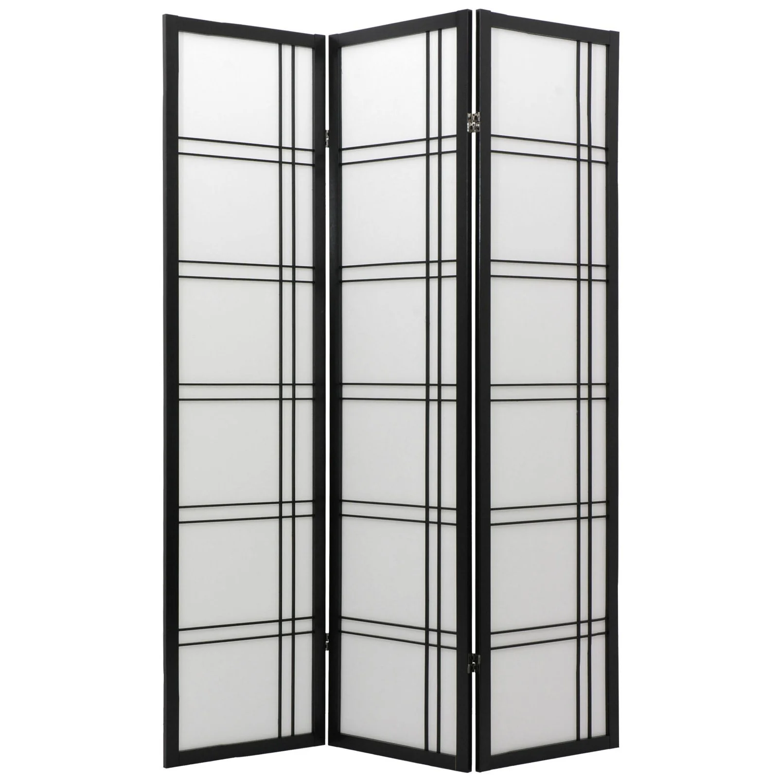 Oriental Furniture 6 ft. Tall Double Cross Shoji Screen - Black - 3 Panel