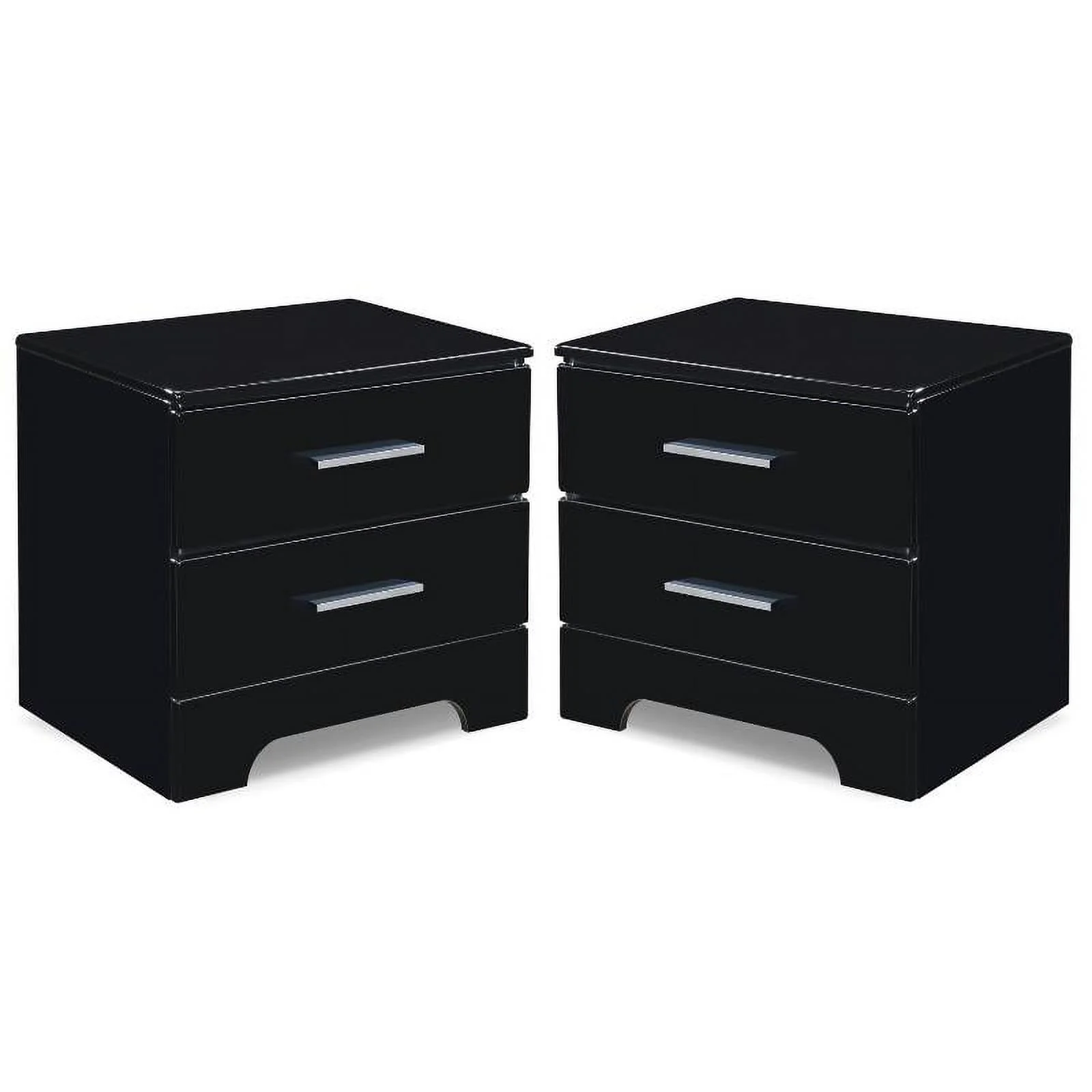 Home Square 2 Drawer Wood Nightstand in Black Finish - Set of 2