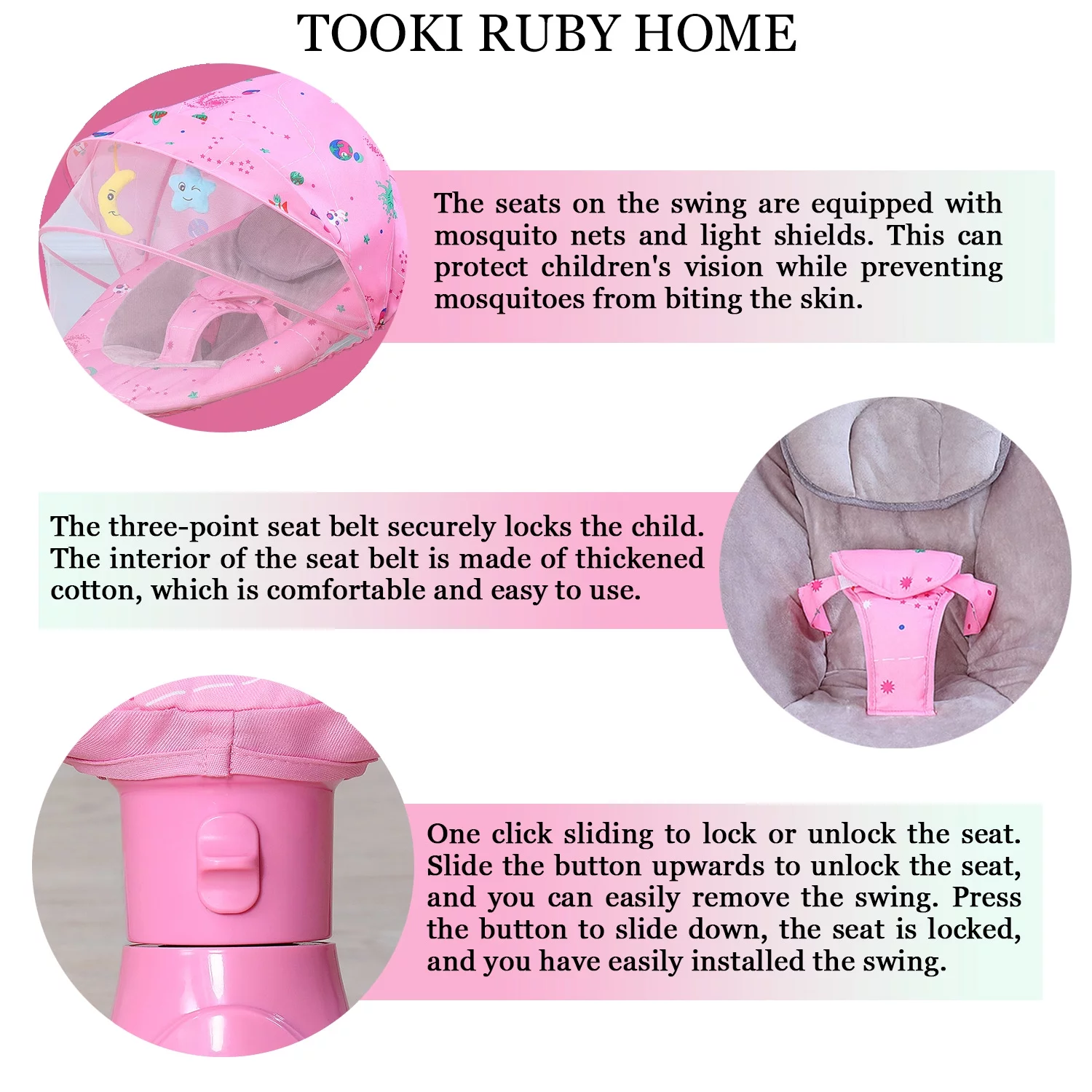 Baby Swing for Infants Bluetooth Swing with Music Speaker,3 Height Adjustments,12 Lullabies and 4 Speeds,Remote Control,Pink