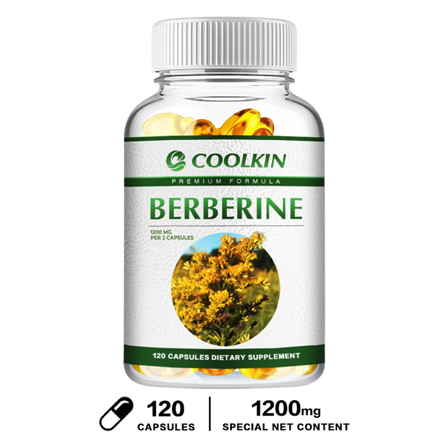 Coolkin Berberine 1200mg - Heart Health, Blood Sugar Balance & Control - Berberine HCI(30/60/120pcs)
