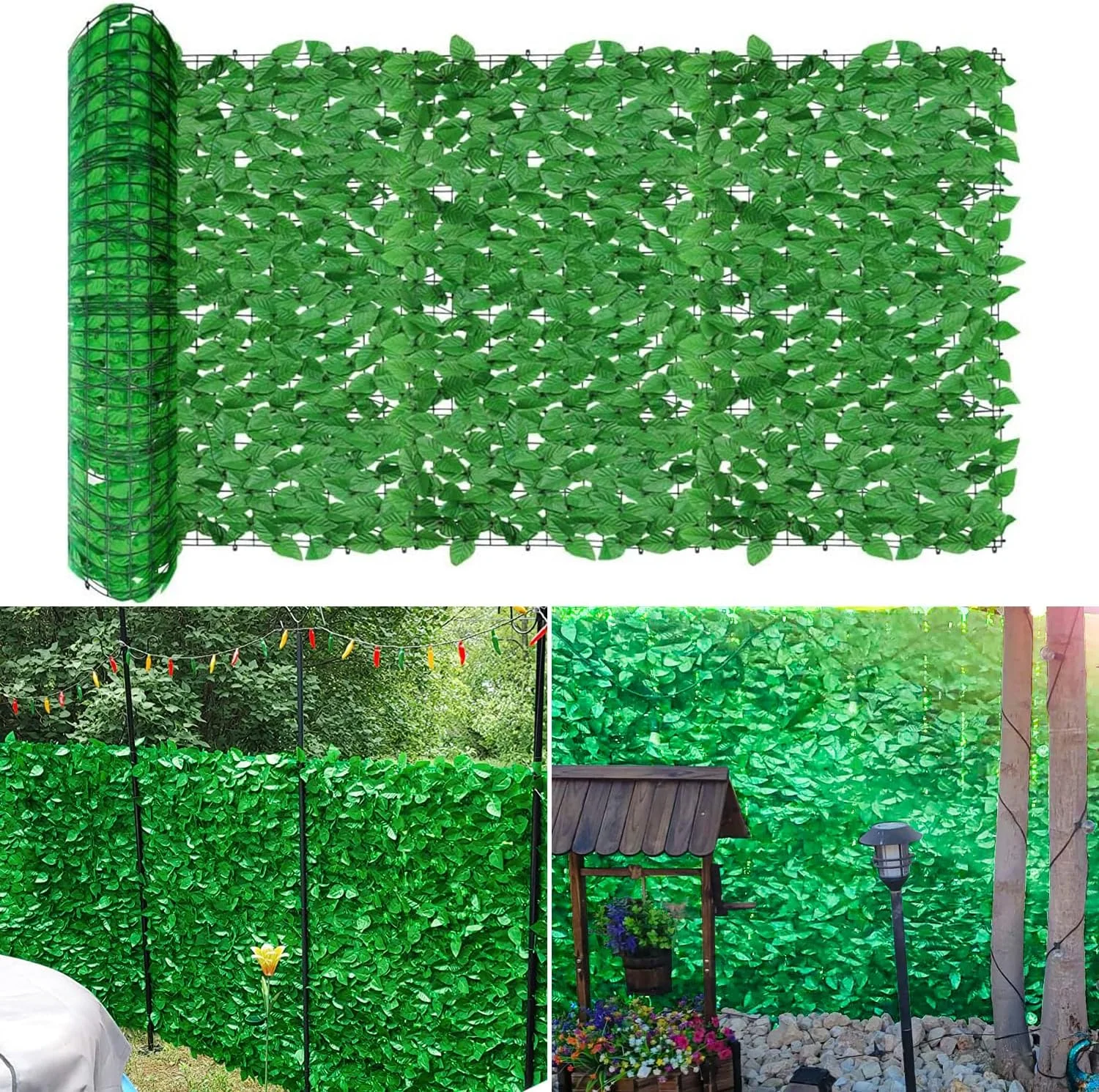 Sunrise 4'X8' Faux Laurel Leaf Privacy Fence Screen Artificial Leaves Hedge Fence Covering Wall Decoration Panels For Garden Backyard Porch Indoor Outdoor (Light Green)