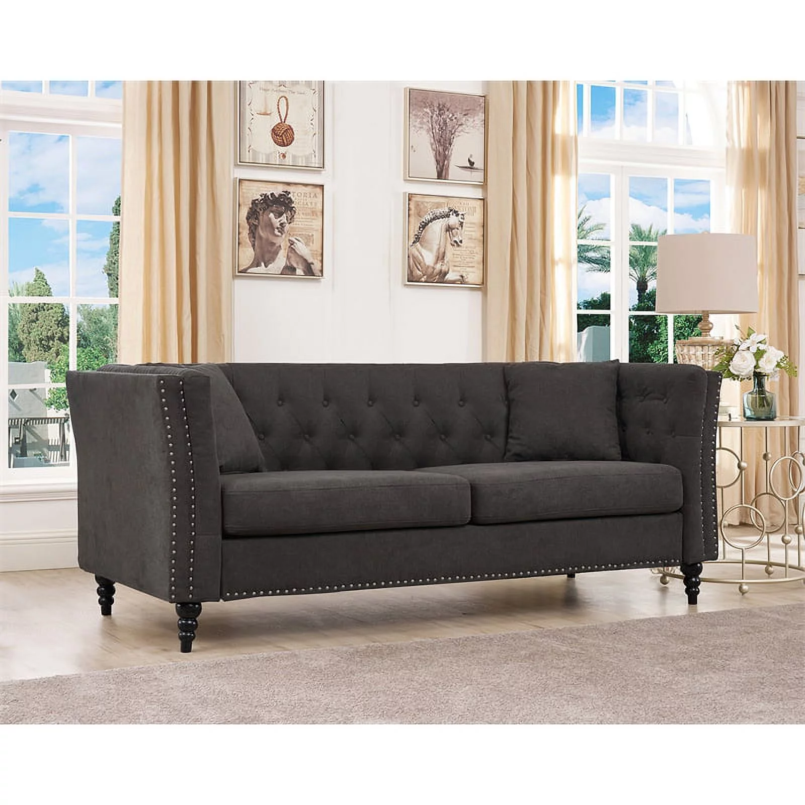 Home Square 3 Piece Set with Living Room Sofa Loveseat and Chair in Brown