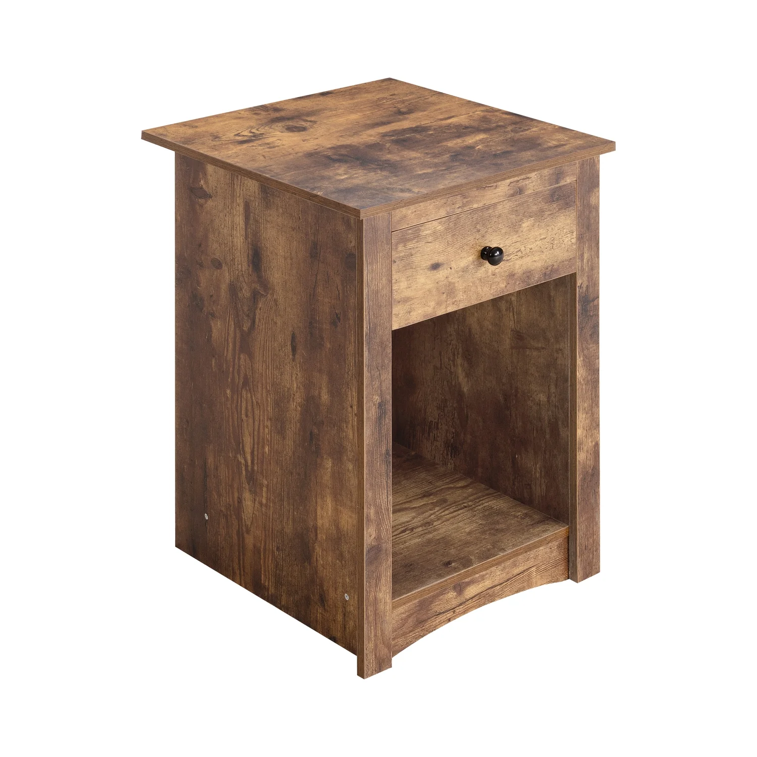 Kayla Contemporary Drawer Cabinet- Farmhouse End Table with Drawer, Distressed Black Bedside Table with Storage Cabinet for Bedroom, Wooden Nightstand Side Table for Living Room, Home Office-Color:Rus