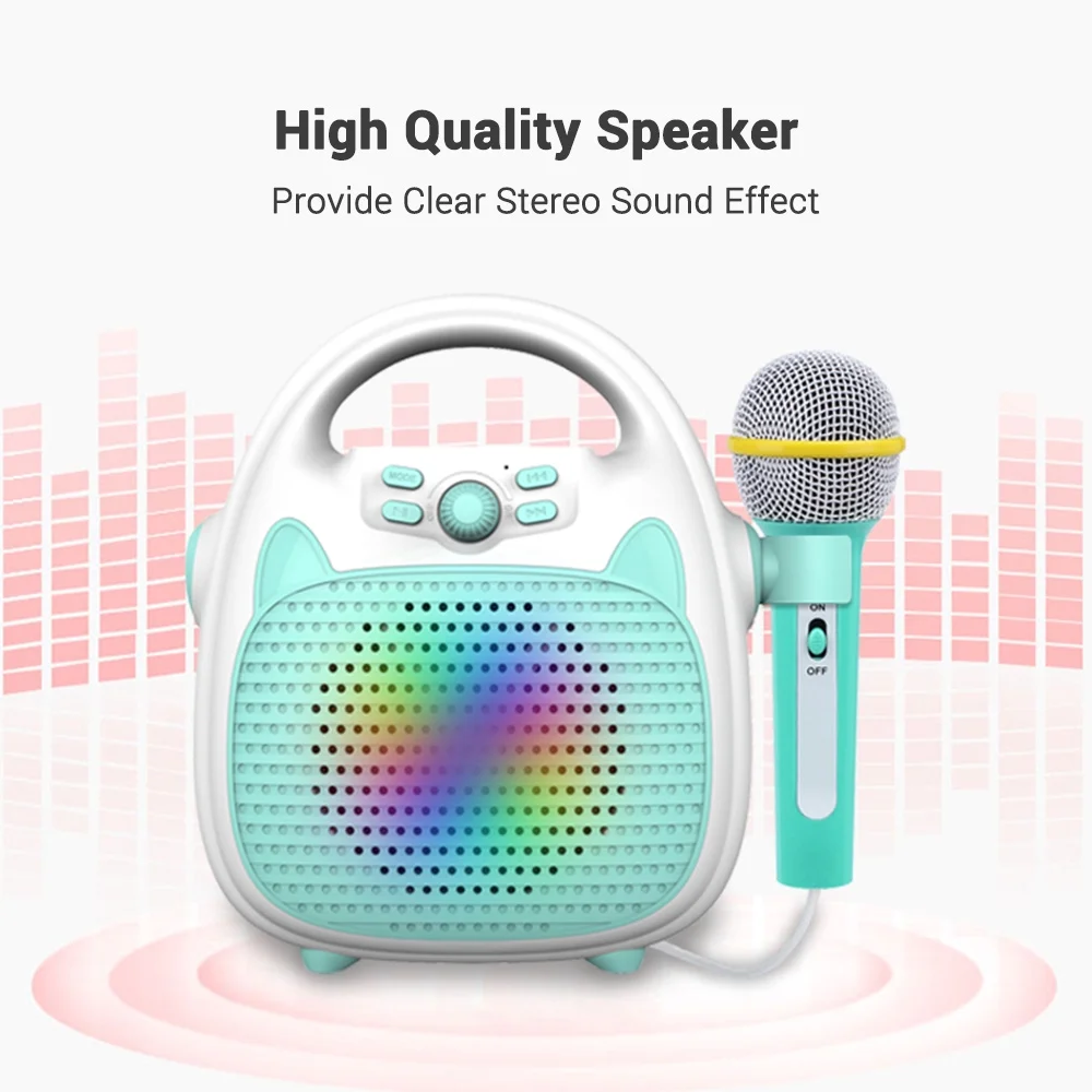 Eccomum Karaoke Machine Rechargeable Portable Karaoke Speaker with Microphone BT/Memory Card/USB Connectivity Lights for Boys Girls