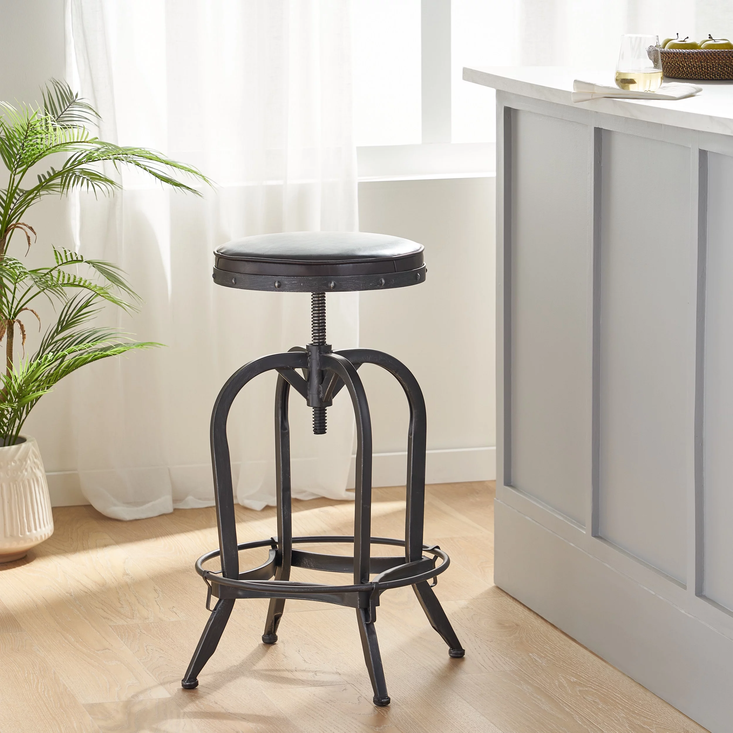 Noble House Morgan Indoor Swivel Iron Bar Stool
