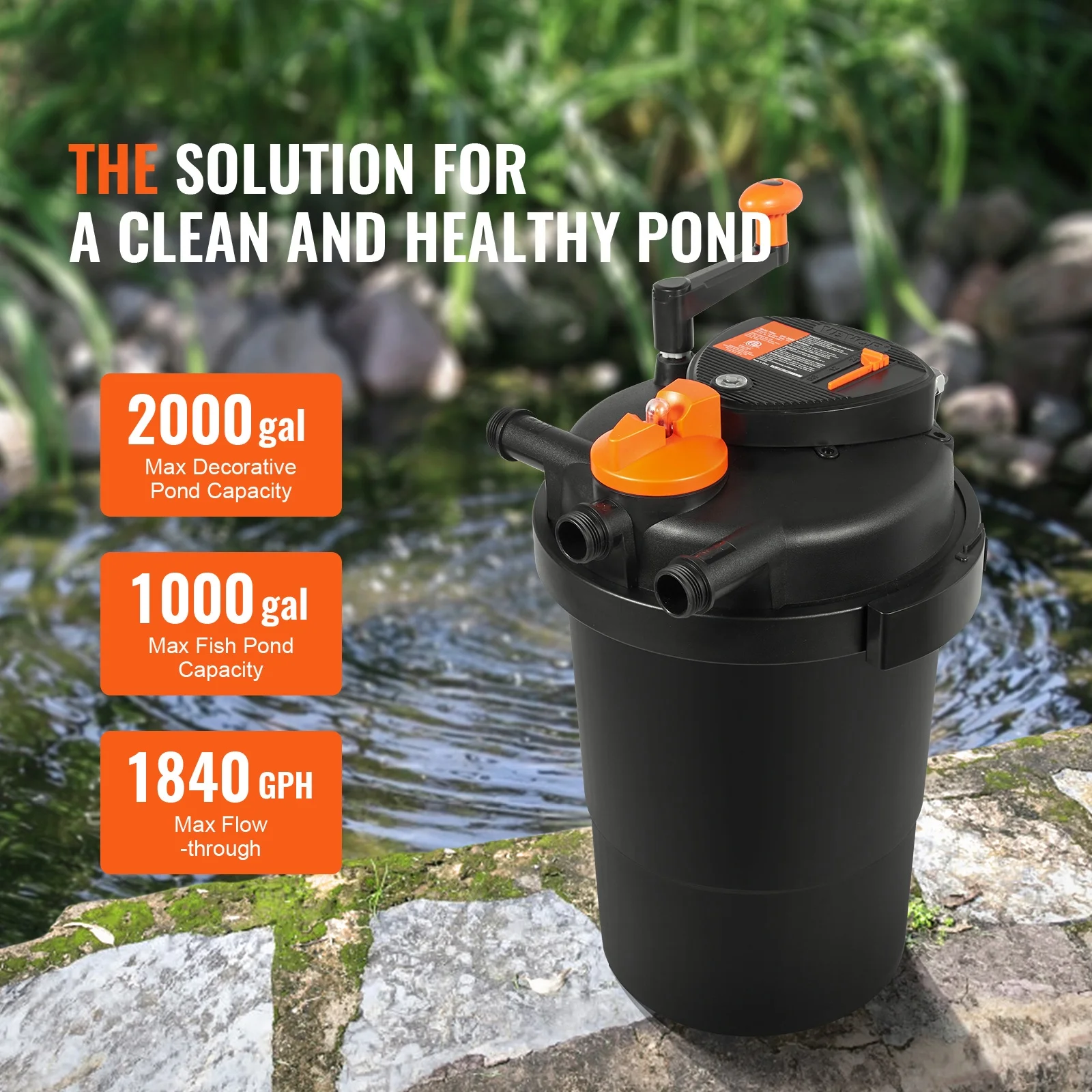 SKYSHALO Pond Pressure Bio Filter 2000Gal 1840GPH Koi Pond Filter with 13W UV Light