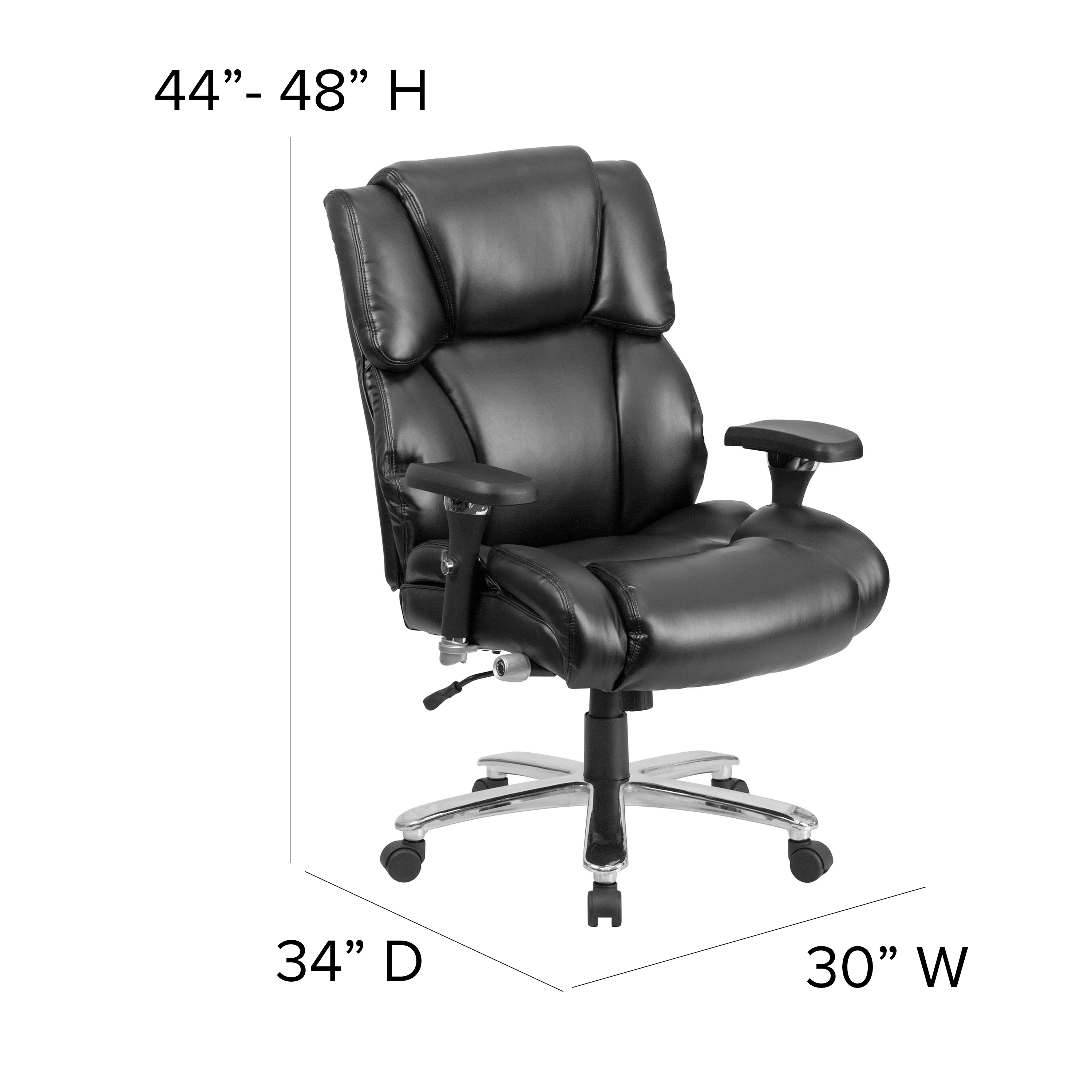 Emma + Oliver 24/7 400 lb. High Back Black LeatherSoft Ergonomic Office Chair, Lumbar Knob