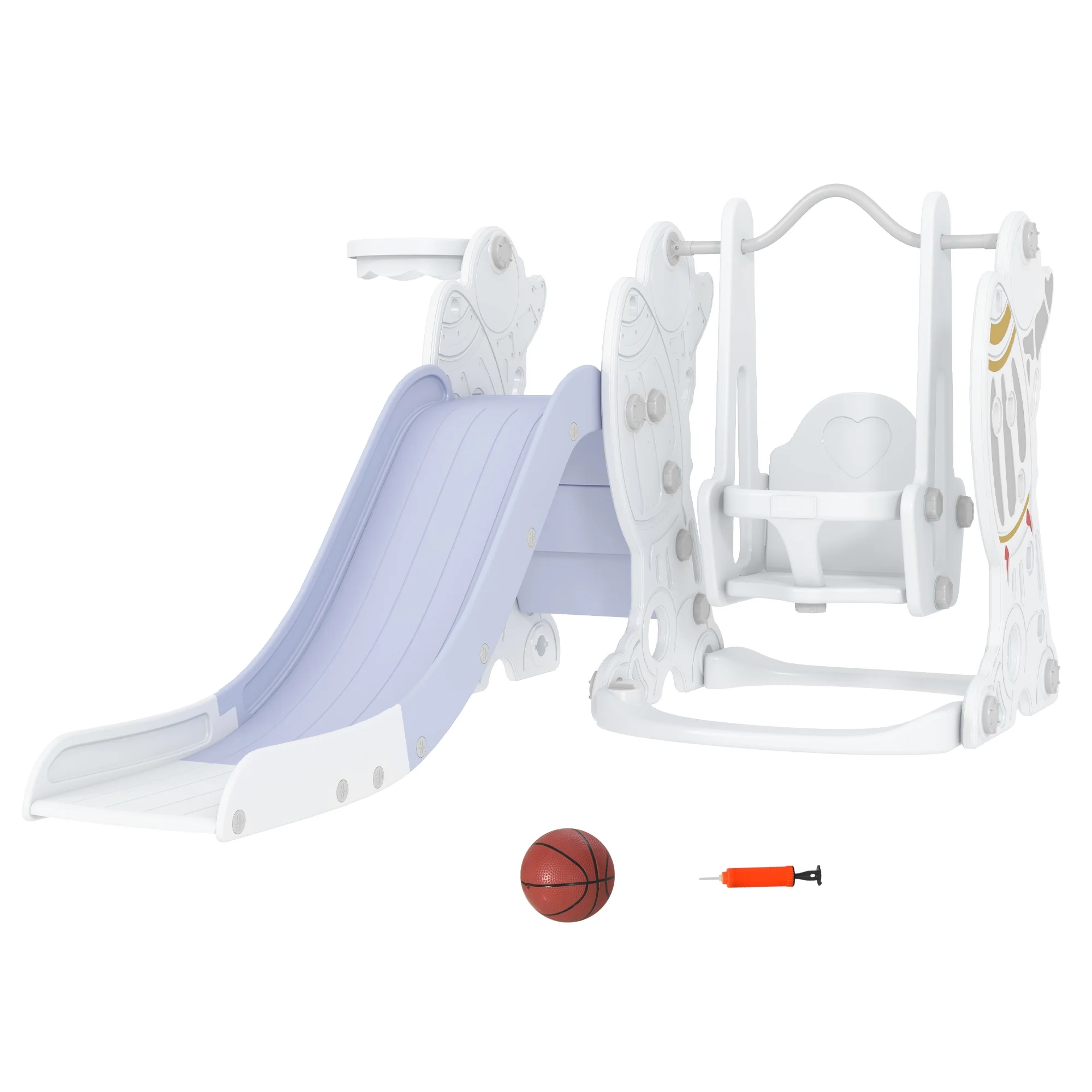 Qaba Toddler Swing and Slide Set with Basketball Hoop, Space Theme, Gray