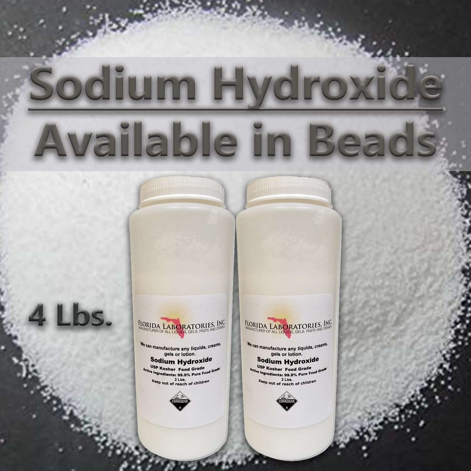 Sodium Hydroxide 99.9% Pure Food Grade Beads Caustic Soda lye 4 Lbs (Pounds)