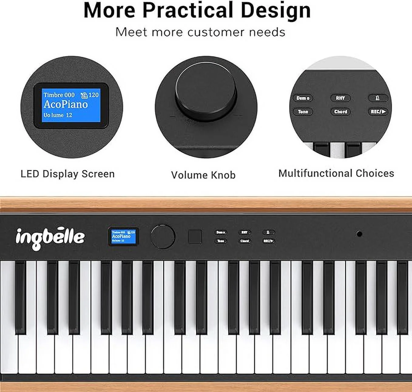 Open Box Ingbelle 88-Key Digital Piano Keyboard Bluetooth Foldable Electric Piano - BLACK