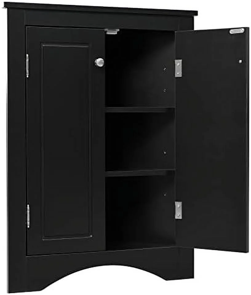 HYHBIBOOM 31.5" Triangle Bathroom Corner Cabinet  Bathroom MDF  Cabinet with Two Doors & Adjustable Shelves  Freestanding Floor Cabinet for Home  Kitchen  Bathroom  Bedroom - Oak