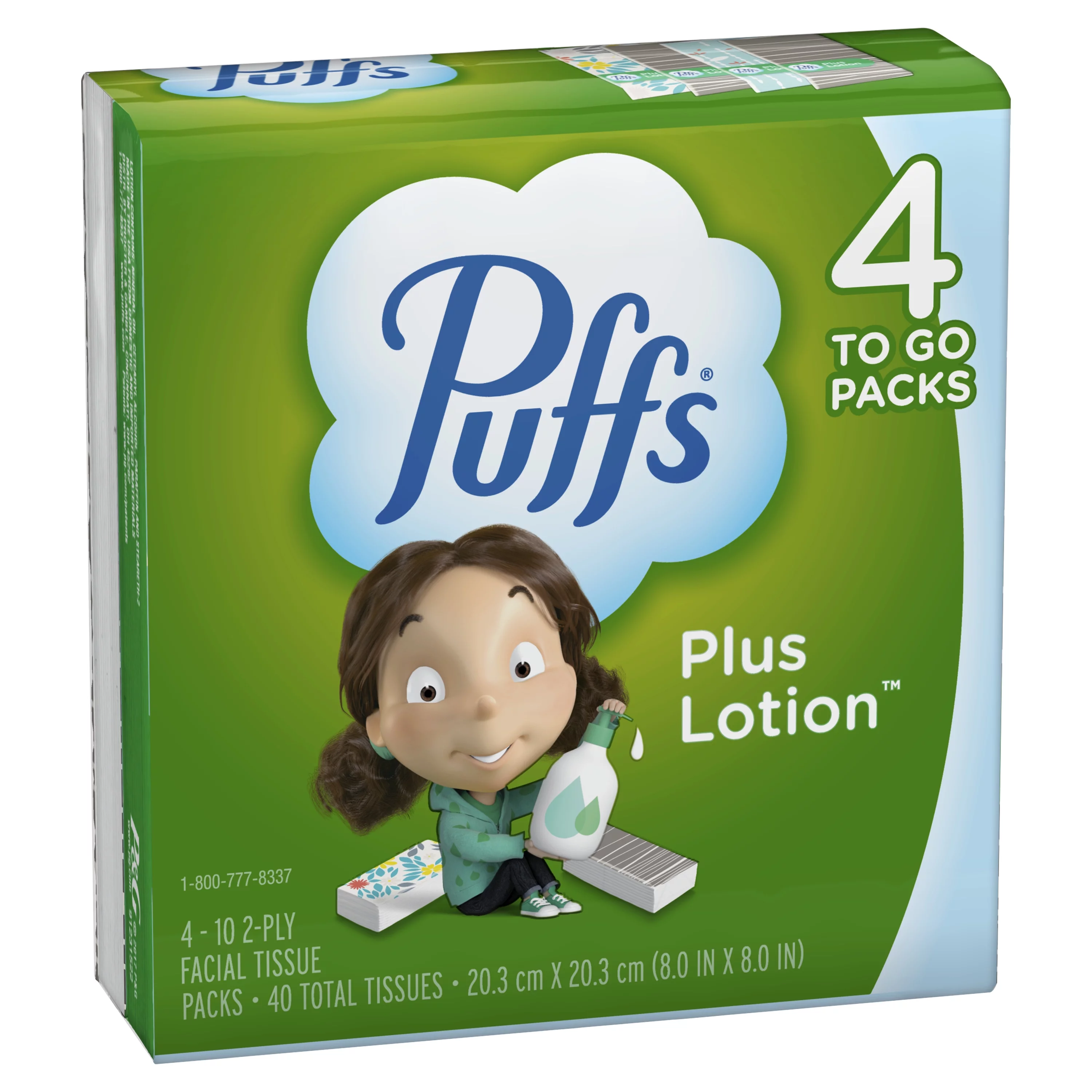 Puffs Plus Lotion Facial Tissues, 4 To-Go Packs, 10 tissues per pack