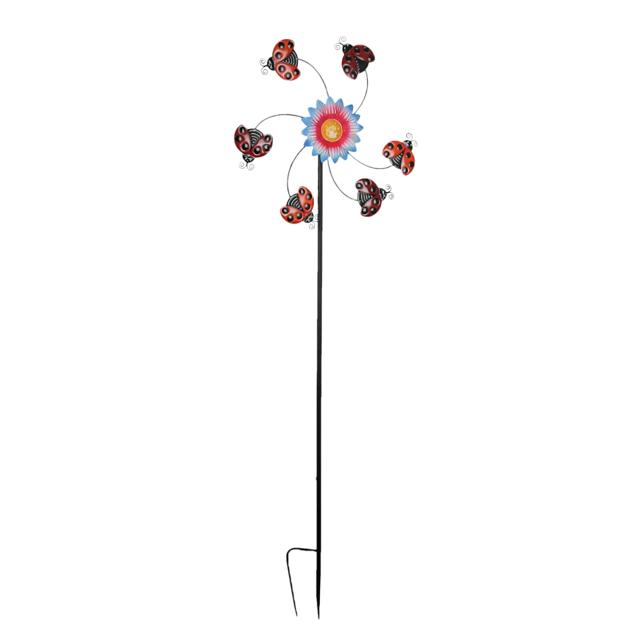 Direct International Ladybug and Flower Metal Twirler Wind Spinner Garden Stake 70.5 inch
