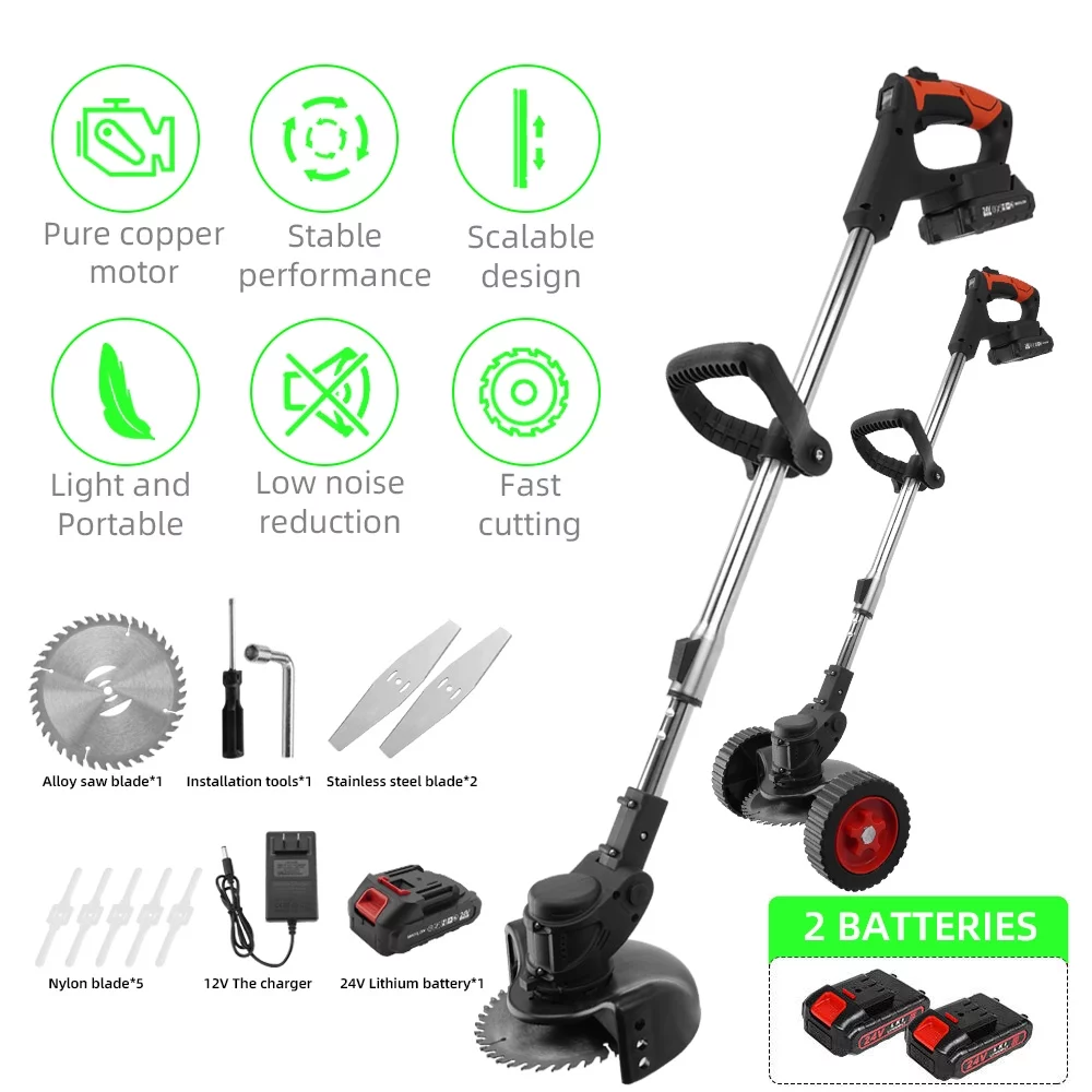 Xhy Electric Grass String Trimmer Cordless Weed Eater Lawn Edger Weed Wacker Cutter with 2 Battery