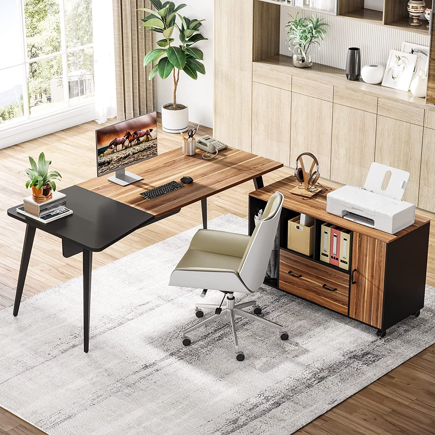 Tribesigns L Shaped Executive Desk with Drawers & File Cabinet 70 inch Large L Shape Computer Desk Office Desk with File Cabinet Storage, Office Table with Filing Cabinet for Home Office