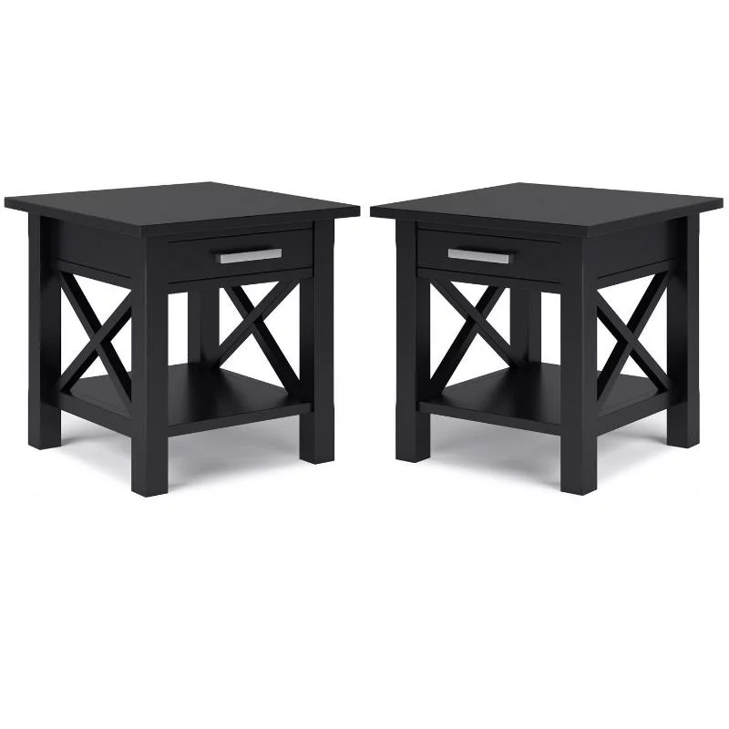 Home Square 2-Piece Solidwood Wide End Table with Storage Set in Black