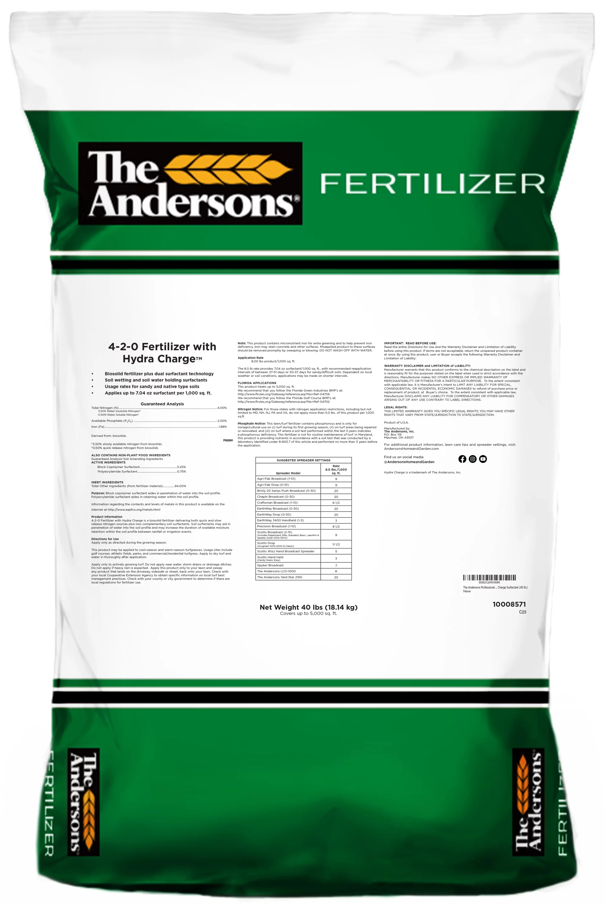 The Andersons Hydra Charge™ Biosolid Fertilizer Plus Surfactant 4-2-0 (40 lb. Bag) - Covers up to 5,000 Sqft.