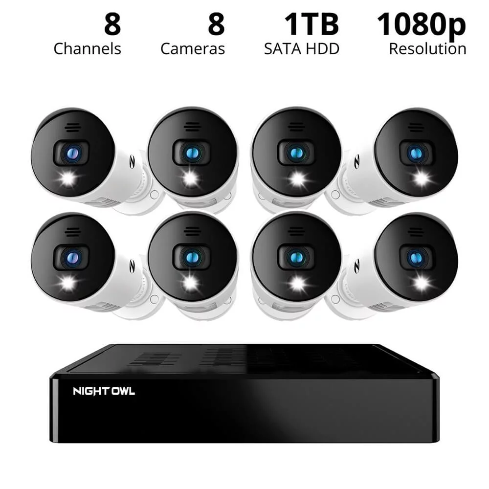 Night Owl BTD2818LSA BTD2 Series Bluetooth 8 Channel 1080p DVR & 8 x 1080p Light Cameras with Audio