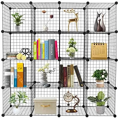 CDJXNLY 16 Cubes Wire Cube  Organizer  Modular Closet Cabinet Stackable Cube Shelving Shelves Unit  Portable Plastic Bookshelf Bookcase for Bedroom Bathroom Living Room Office 14"x14&