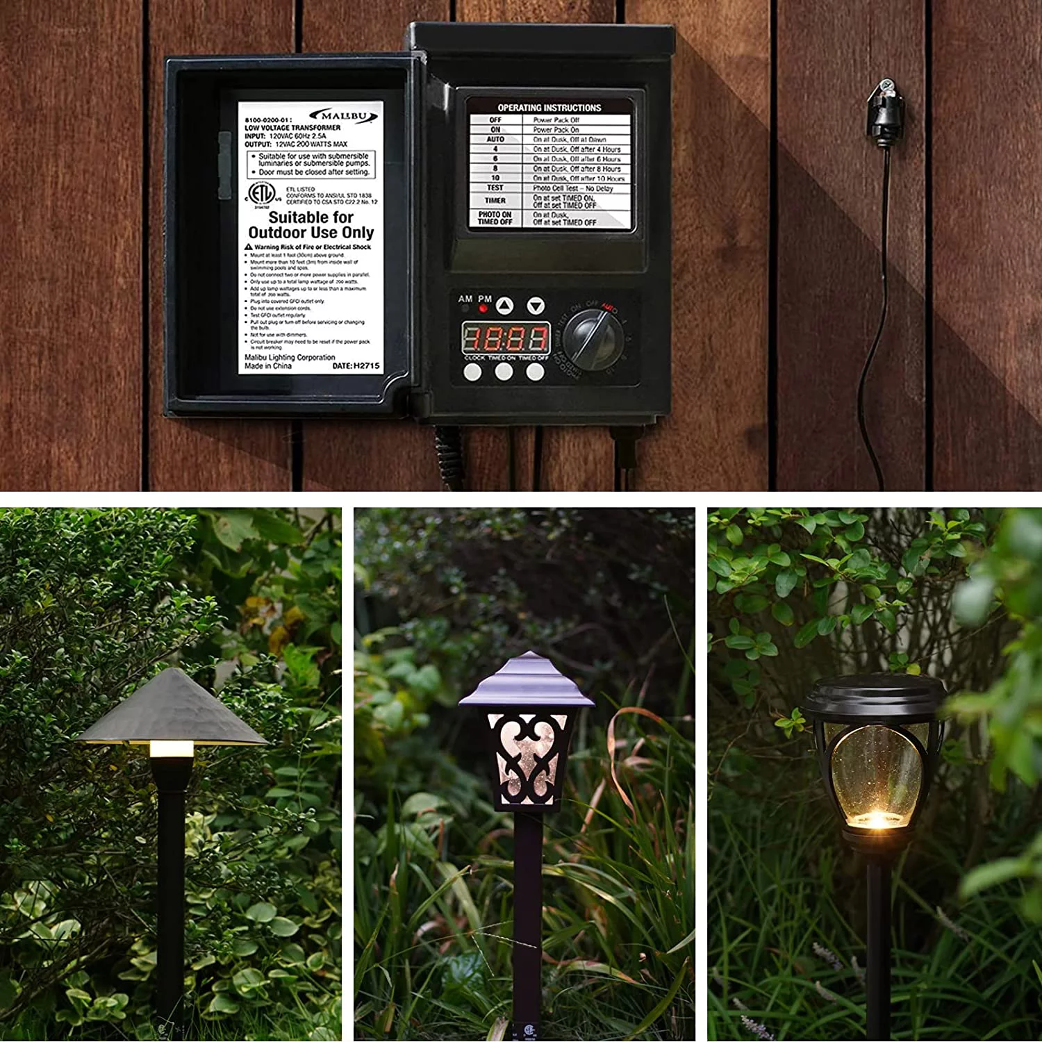 Malibu 200W Power Pack Low Voltage Transformer Outdoor Lighting Transformer with Photo Sensor and Timer, Weatherproof for Outdoor Low Voltage Landscape Light, Spotlight, Pathway Light 8100-0200-01