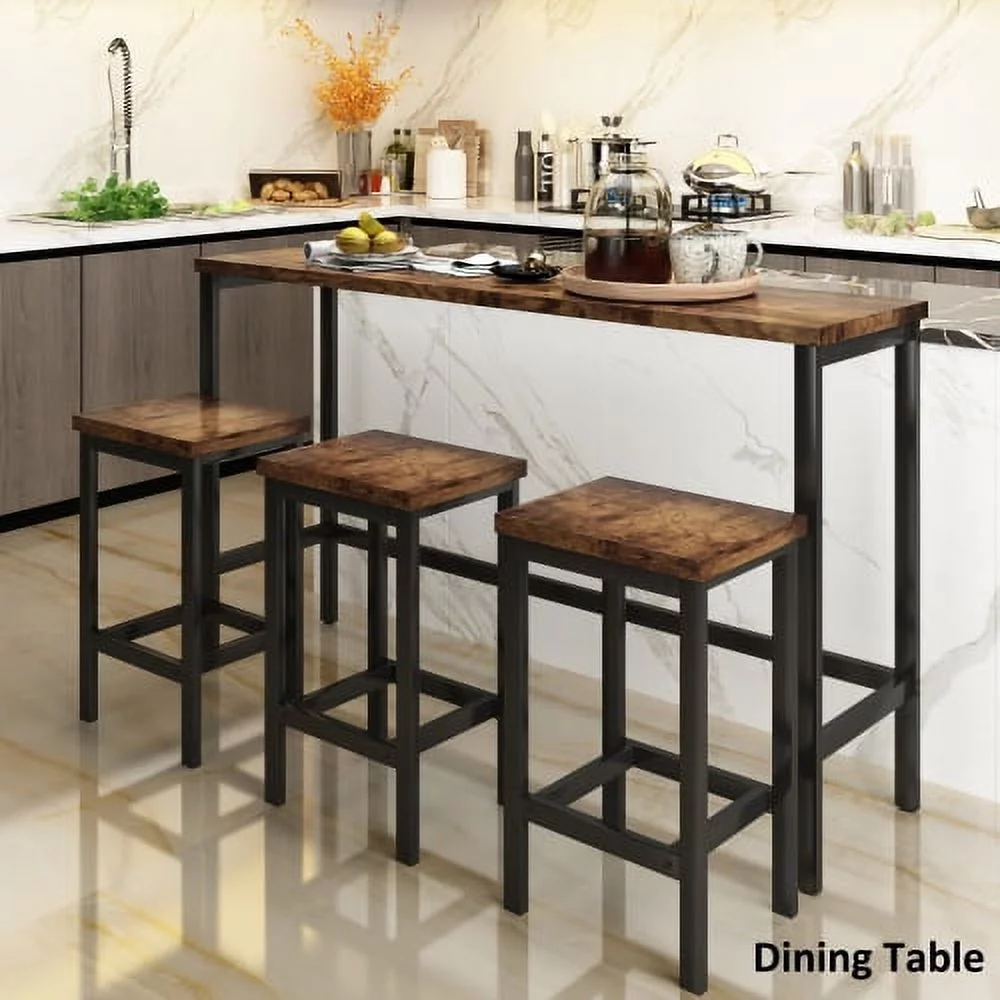 ZJbiubiuHome TOPMAX Counter Height Extra Long Dining Table Set with 3 Stools Pub Kitchen Set  with Footrest Brown