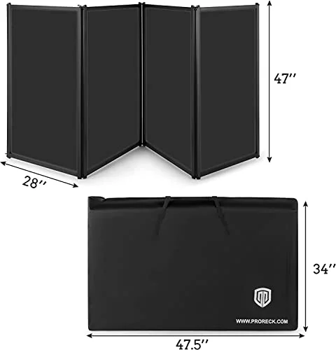 PRORECK DJ Foldable Facade Portable Event Booth Panels 4 Detachable Black Metal Frame Projector Display Scrim Panel with Carry Bag-black and white