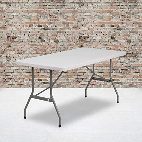 EMMA + OLIVER 5-Foot Granite White Plastic Folding Table - Banquet/Event Folding Table