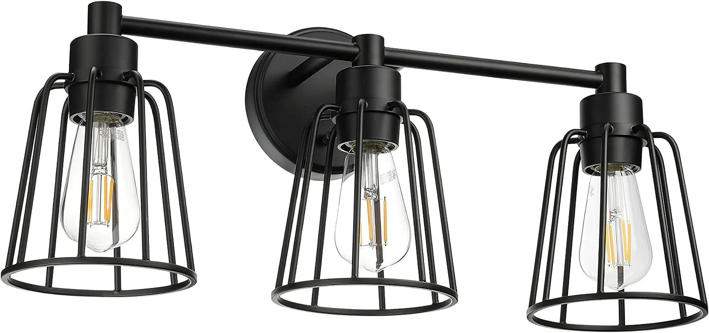 CXIAN Bathroom Vanity Light, 3 Light Farmhouse Cage Wall Light, Industrial Black Wall Sconce Lighting XB-W1287-3-MB