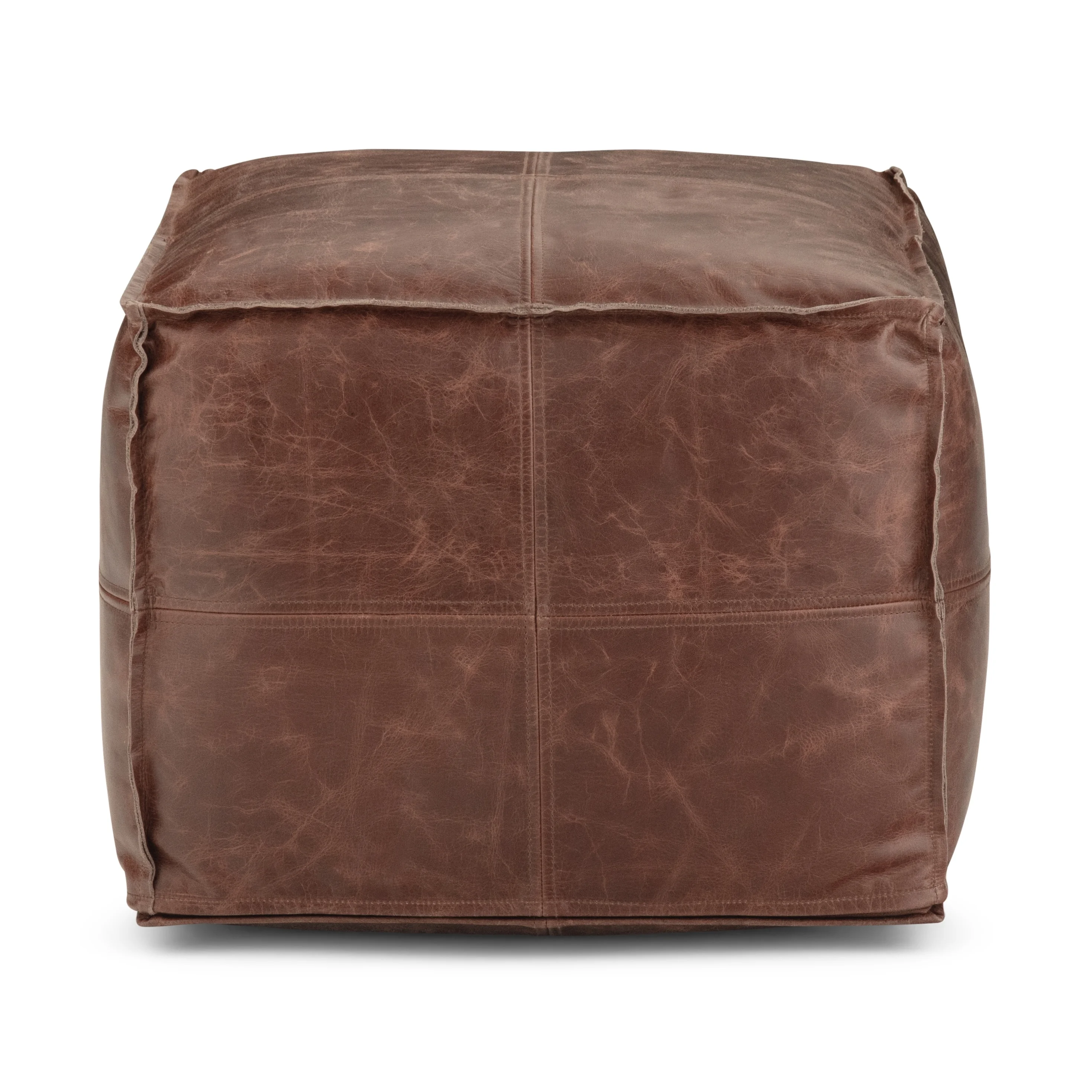 WyndenHall  Erving Boho Square Pouf in Leather Brown