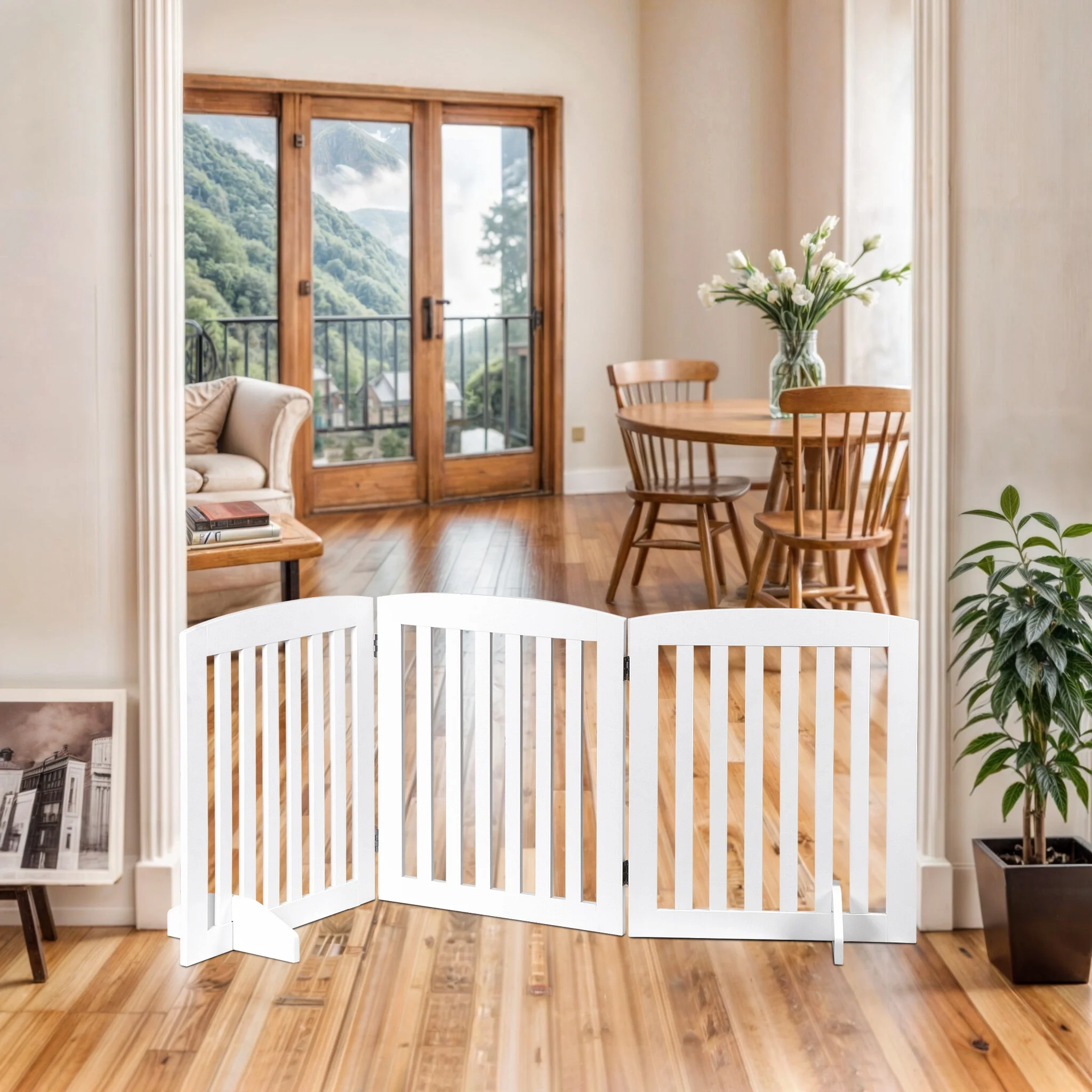 ZENY 24 Inch Pet Dog Gate 3 Panels for Dog Cat Baby, Wooden Dog Door Pet Fence for Doorway, Stairs, Entryway White