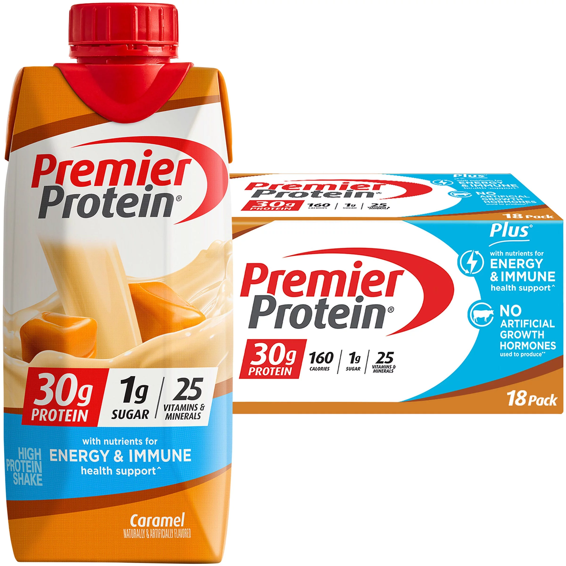 Premier 30G Protein plus Energy and Immune Support Shakes, Caramel, 11 Fl Oz, 18-Pack