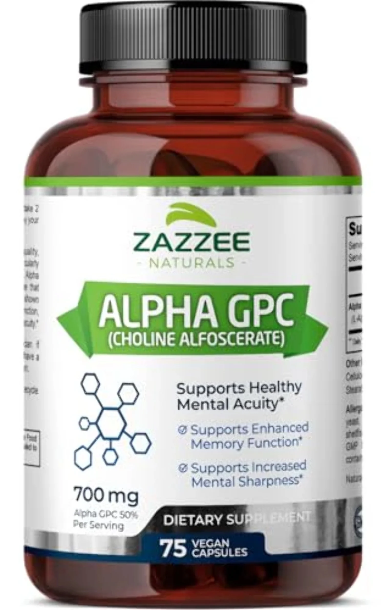 Zazzee Alpha GPC Choline 300 mg per Capsule, 75 Vegan Capsules, 100% Pure Pharmaceutical Grade, 100% Vegetarian, Standardized for Potency and Purity, All-Natural and Non-GMO